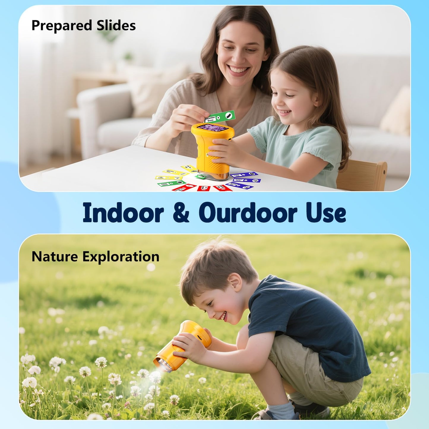 Odatay 1000X Handheld Microscope for Kids – 4K Display, 12 Slides, Portable STEM Toy
