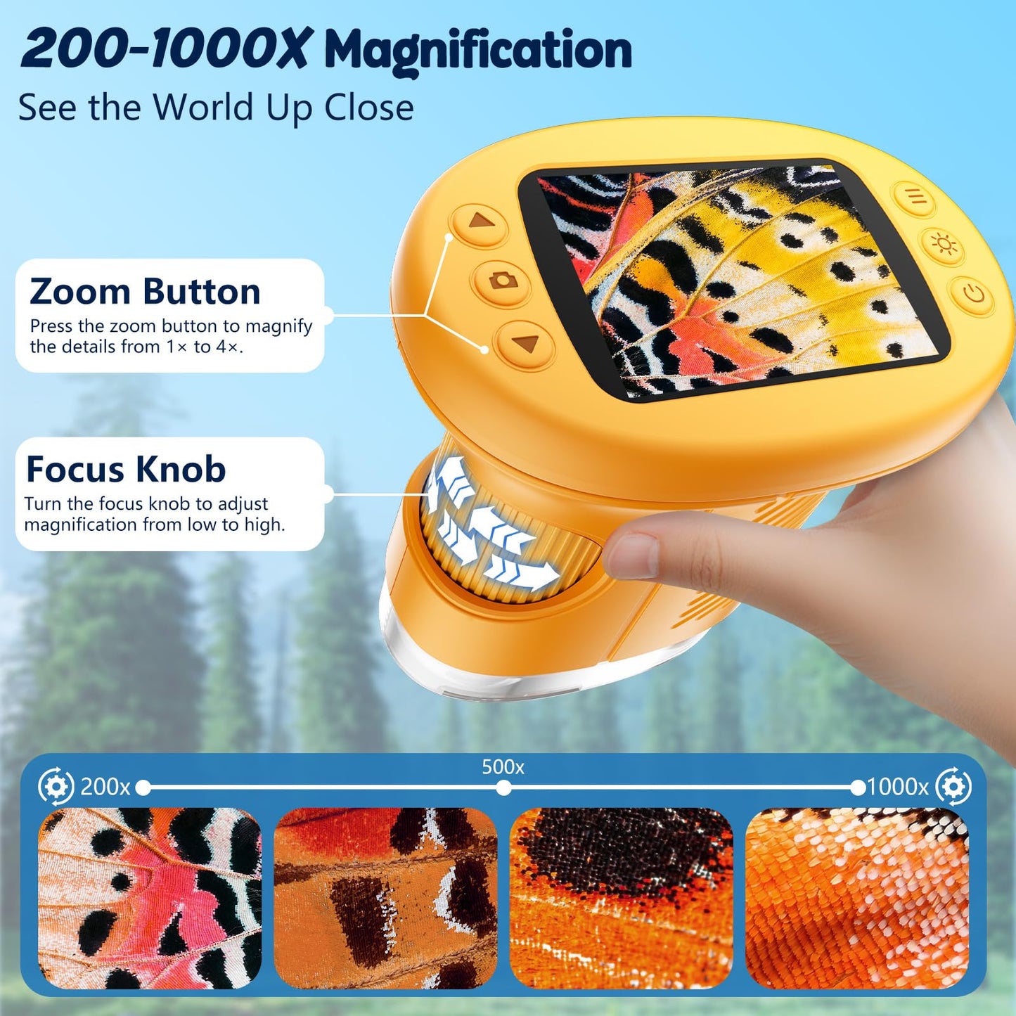 Odatay 1000X Handheld Microscope for Kids – 4K Display, 12 Slides, Portable STEM Toy