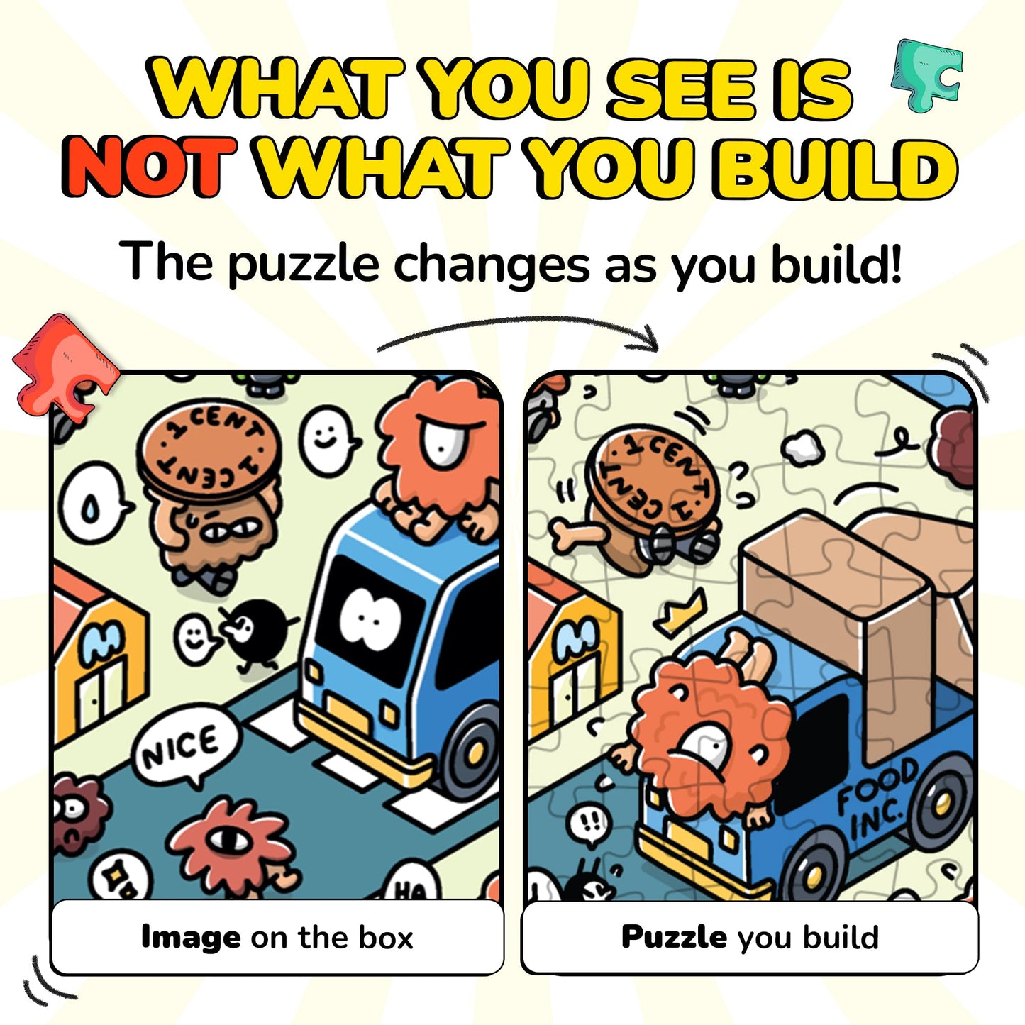 Odd Pieces Jigsaw Puzzle 1000 Pieces with Storytelling Comics – Frameable Mystery Puzzle Art (Turbo 3000), 19.7 x 27.6 inches