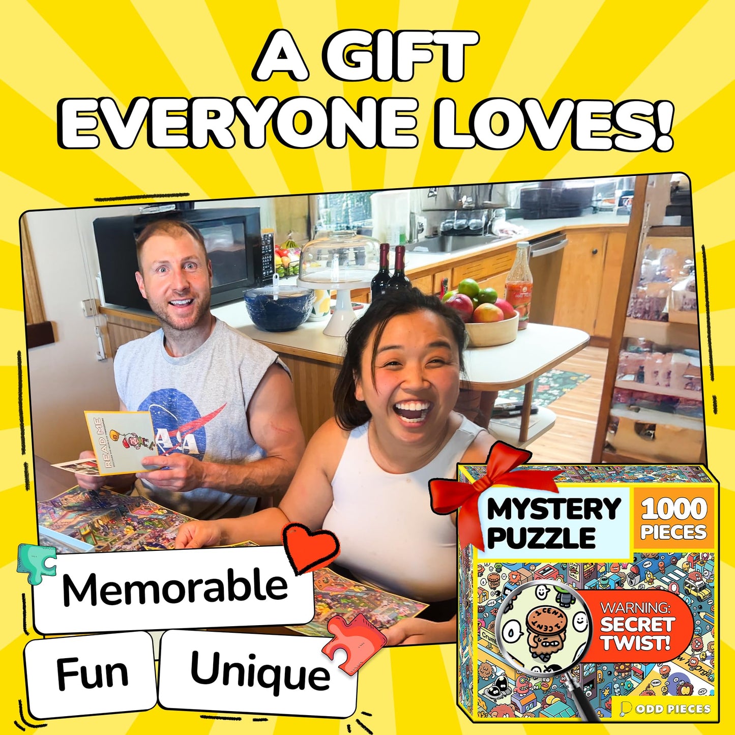 Odd Pieces Jigsaw Puzzle 1000 Pieces with Storytelling Comics – Frameable Mystery Puzzle Art (Turbo 3000), 19.7 x 27.6 inches