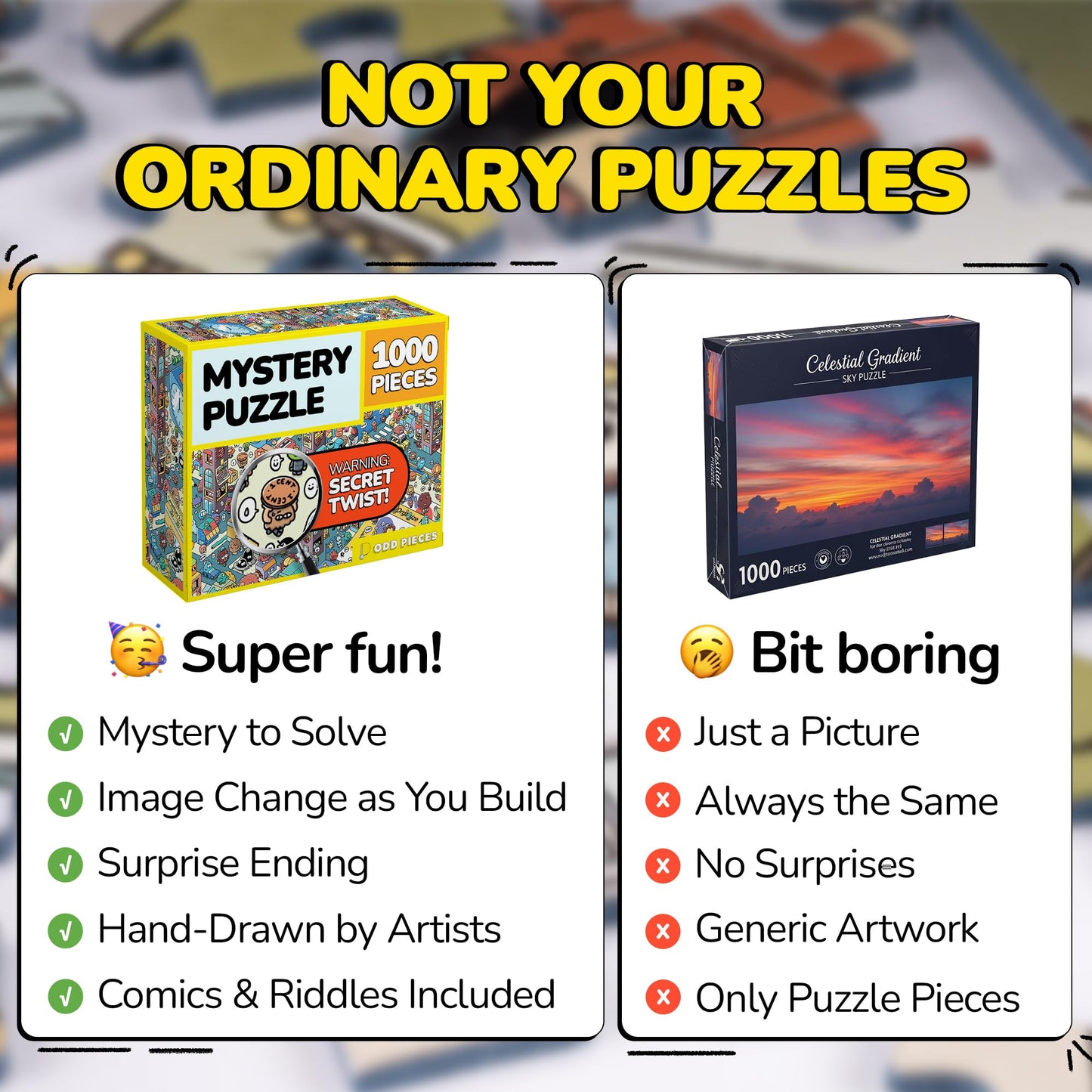 Odd Pieces Jigsaw Puzzle 1000 Pieces with Storytelling Comics – Frameable Mystery Puzzle Art (Turbo 3000), 19.7 x 27.6 inches