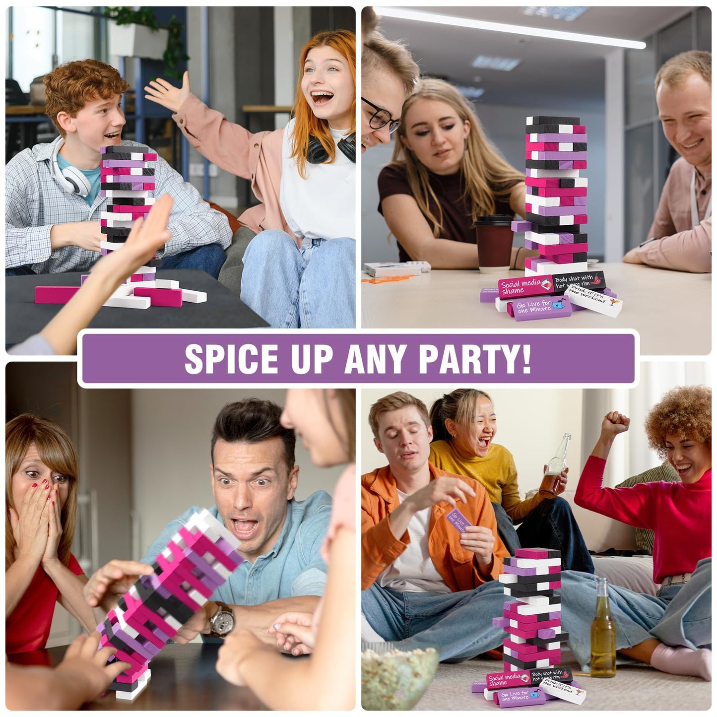 Odewhine 54-Piece Drinking Game Blocks for Adults – 44 Challenges & 10 DIY Blanks