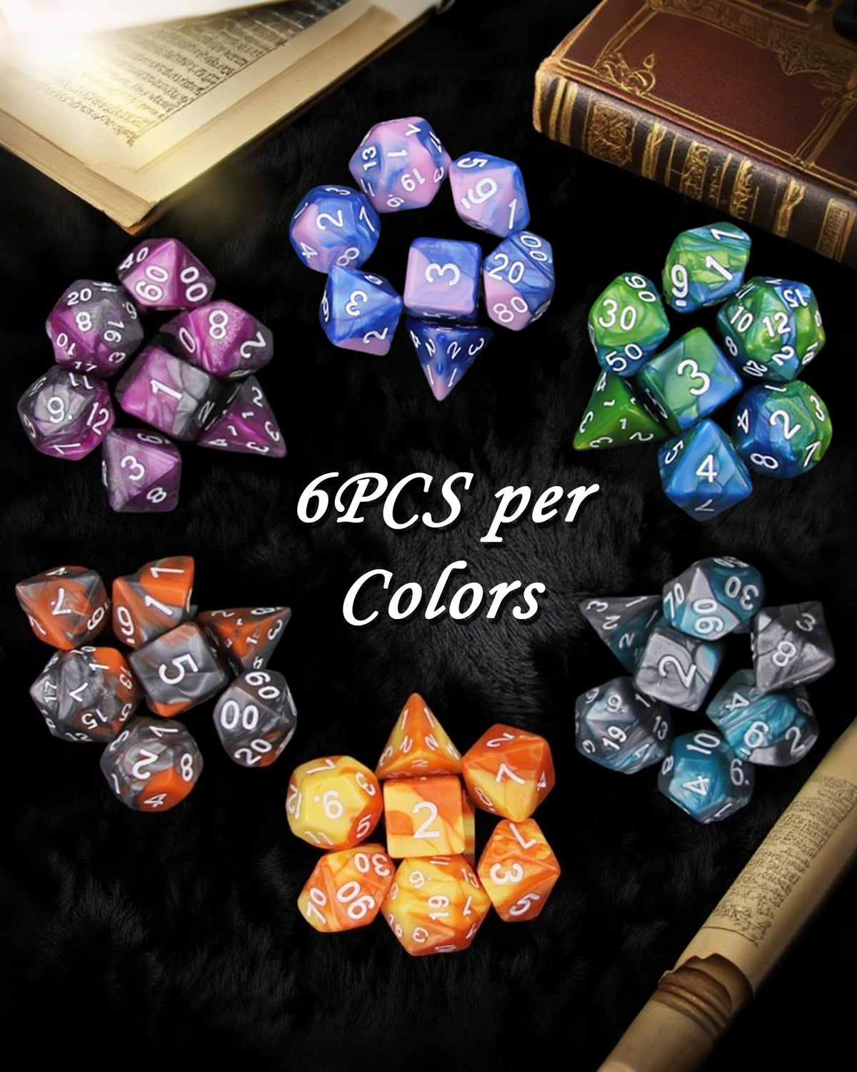 ODINROLL 42-Piece Polyhedral Dice Set – 6 Complete RPG Dice Sets with Storage Pouch