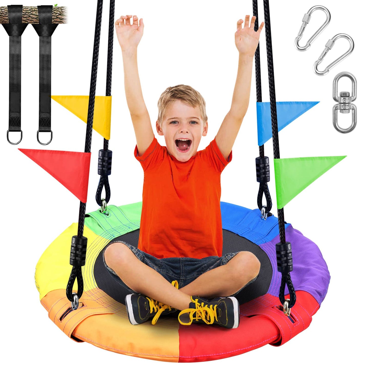 Odoland 24-Inch Tree Swing Net – Outdoor Kid Platform Swing with Detachable 600 lb Capacity, 900D Oxford Fabric, Adjustable Ropes