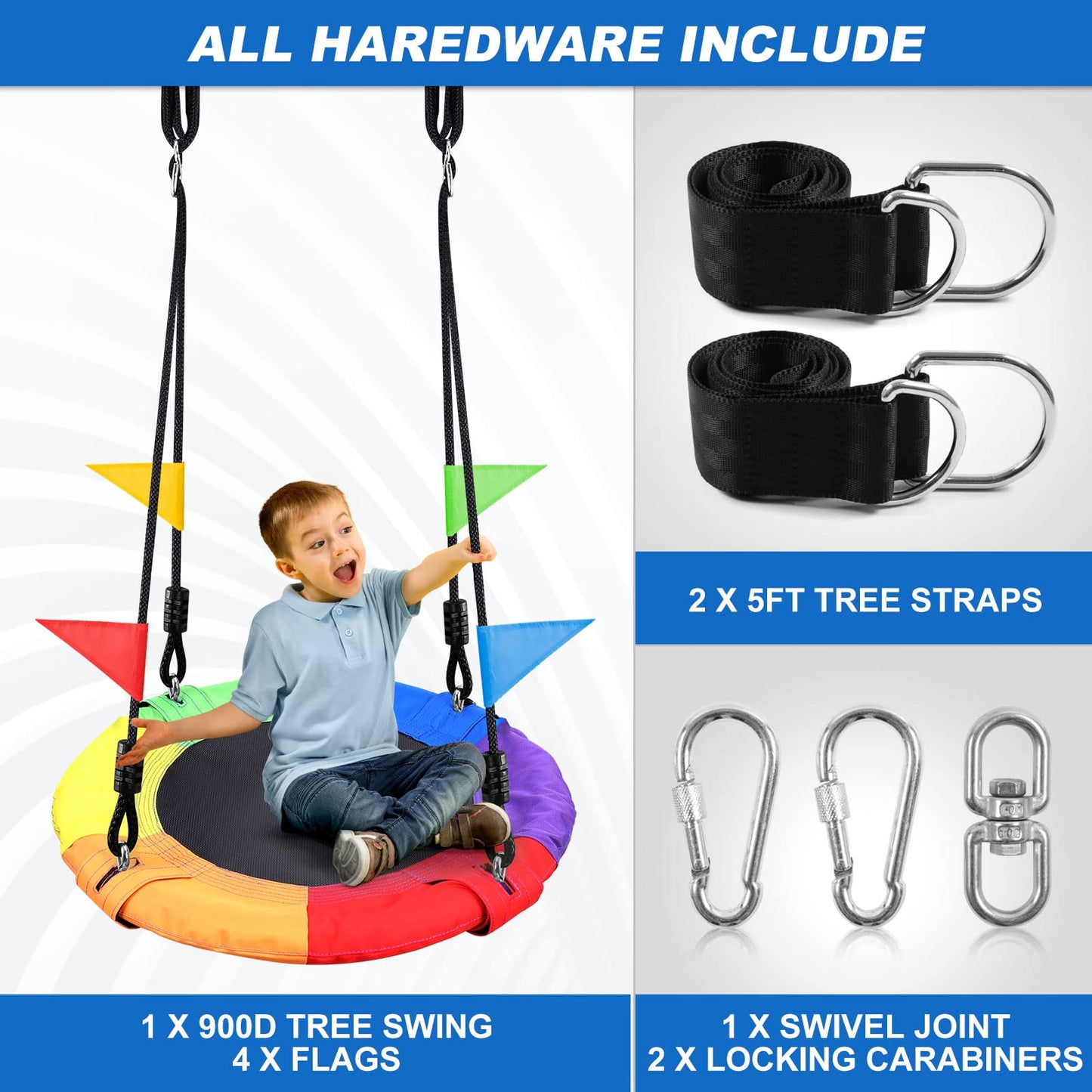Odoland 24-Inch Tree Swing Net – Outdoor Kid Platform Swing with Detachable 600 lb Capacity, 900D Oxford Fabric, Adjustable Ropes