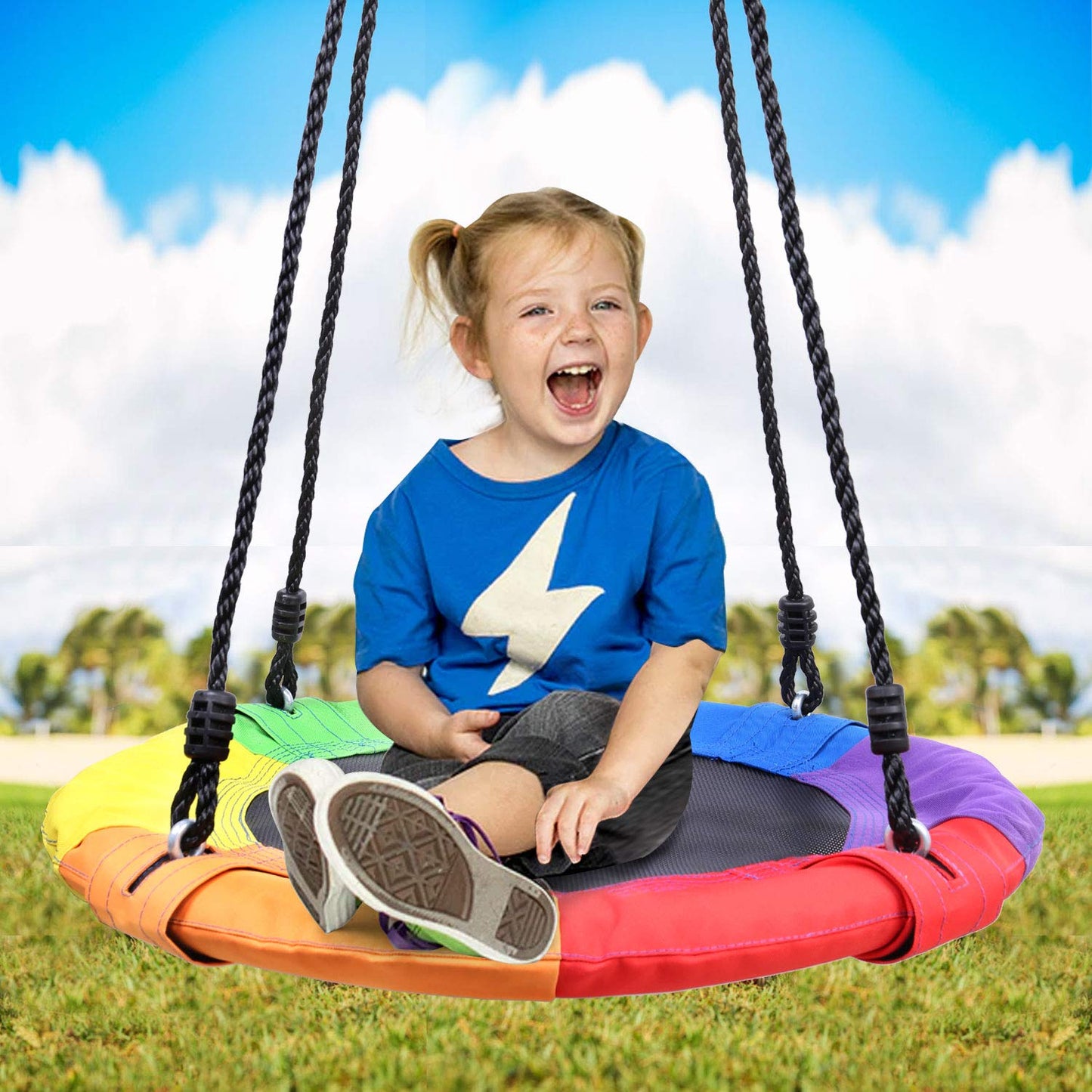 Odoland 24-Inch Tree Swing Net – Outdoor Kid Platform Swing with Detachable 600 lb Capacity, 900D Oxford Fabric, Adjustable Ropes