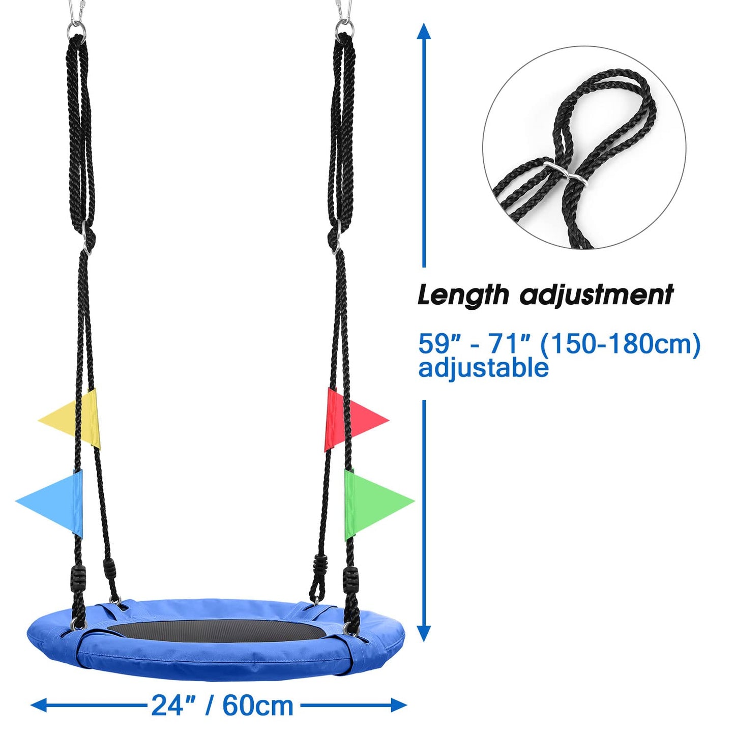 Odoland 24" Saucer Tree Swing — 660 lb Capacity, Adjustable Ropes, 900D Oxford Platform