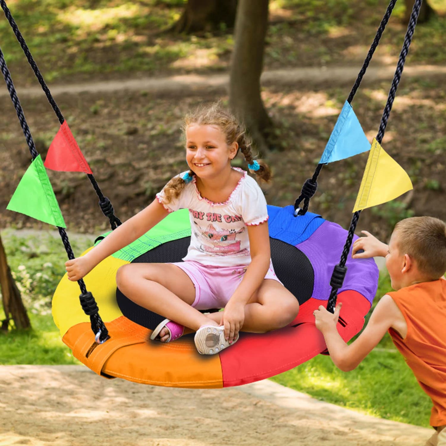 Odoland 24-Inch Tree Swing Net – Outdoor Kid Platform Swing with Detachable 600 lb Capacity, 900D Oxford Fabric, Adjustable Ropes