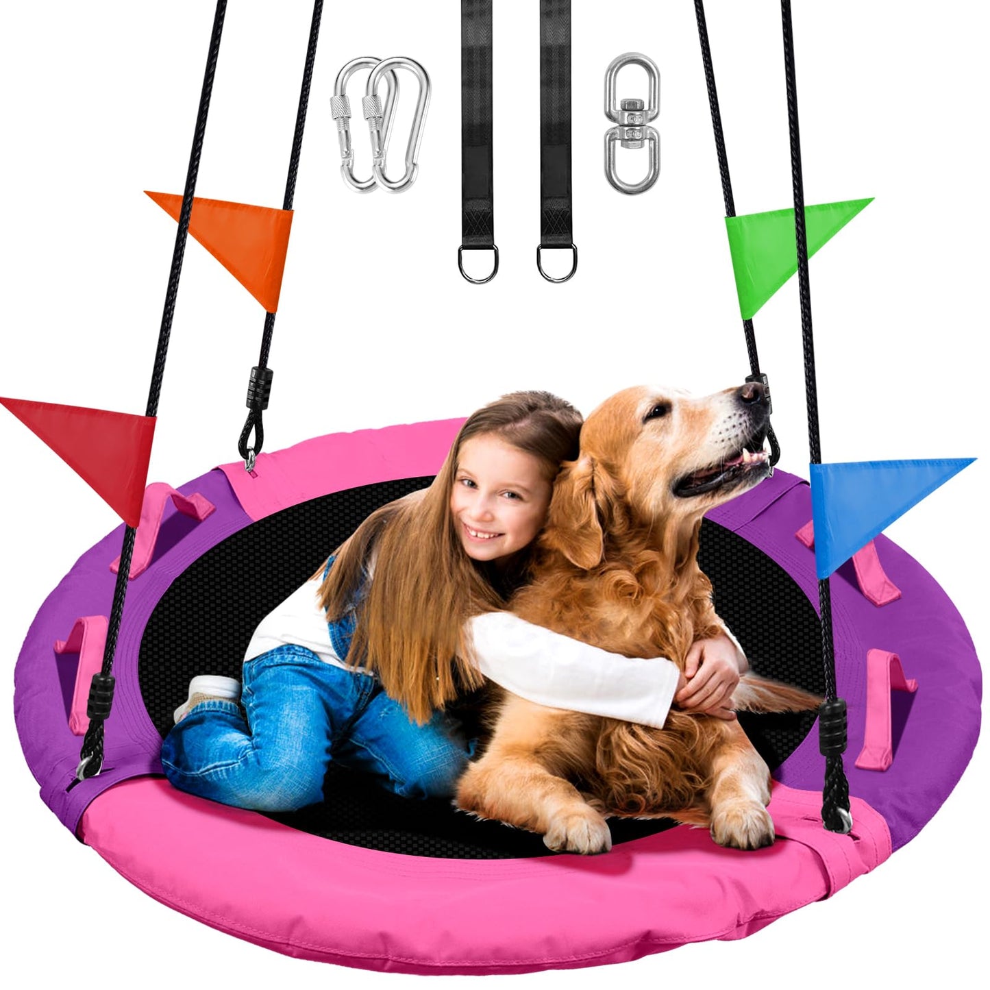 Odoland 40in Saucer Tree Swing – 660lb Capacity Pink Outdoor Kids Swing