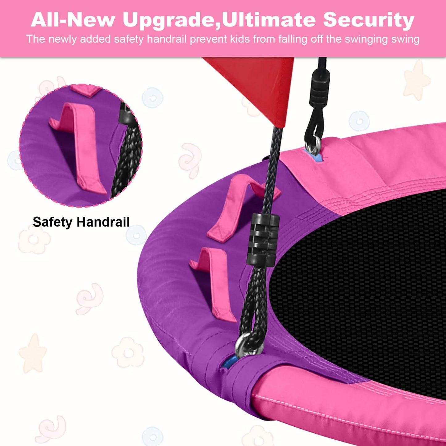 Odoland 40in Saucer Tree Swing – 660lb Capacity Pink Outdoor Kids Swing