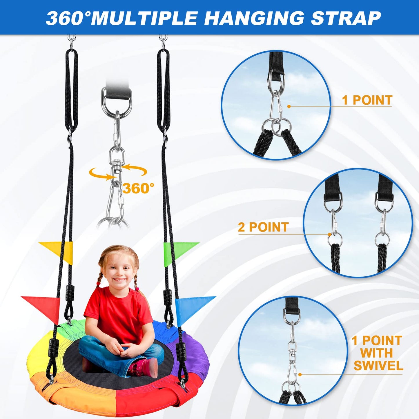 Odoland 24-Inch Tree Swing Net – Outdoor Kid Platform Swing with Detachable 600 lb Capacity, 900D Oxford Fabric, Adjustable Ropes