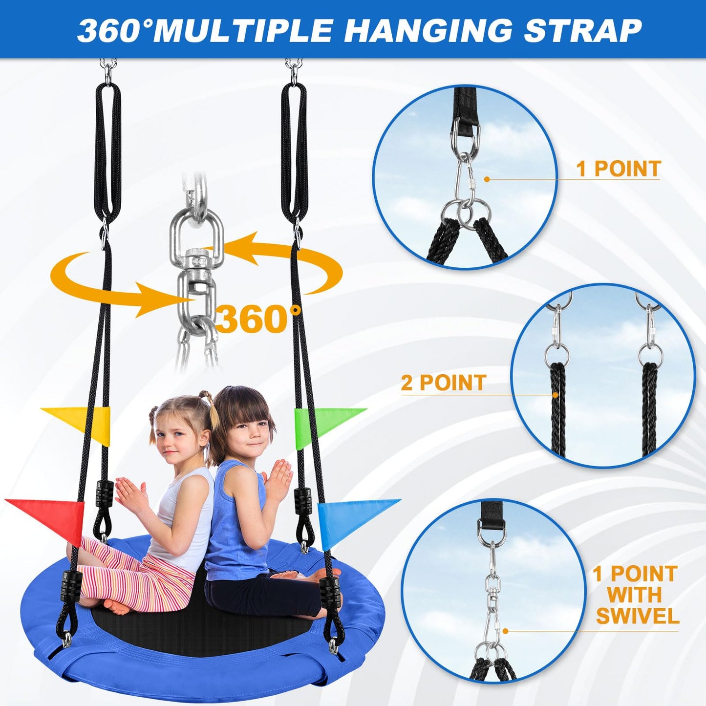 Odoland 24" Saucer Tree Swing — 660 lb Capacity, Adjustable Ropes, 900D Oxford Platform