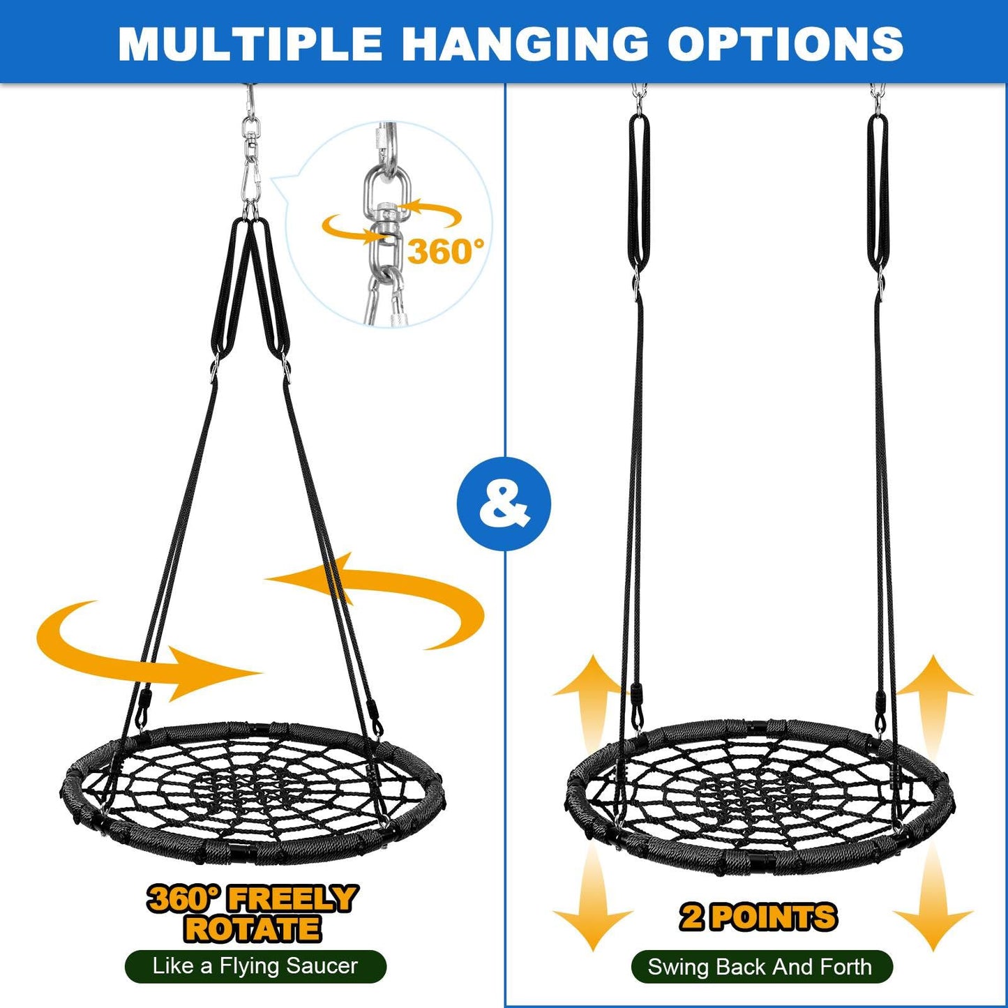 Odoland Spider Web Tree Swing 43in Platform for Kids & Adults