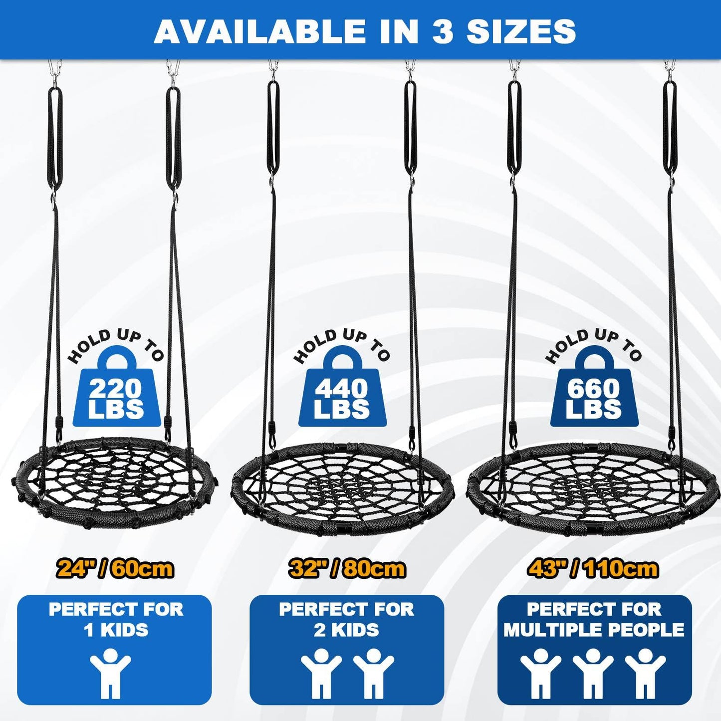 Odoland Spider Web Tree Swing 43in Platform for Kids & Adults