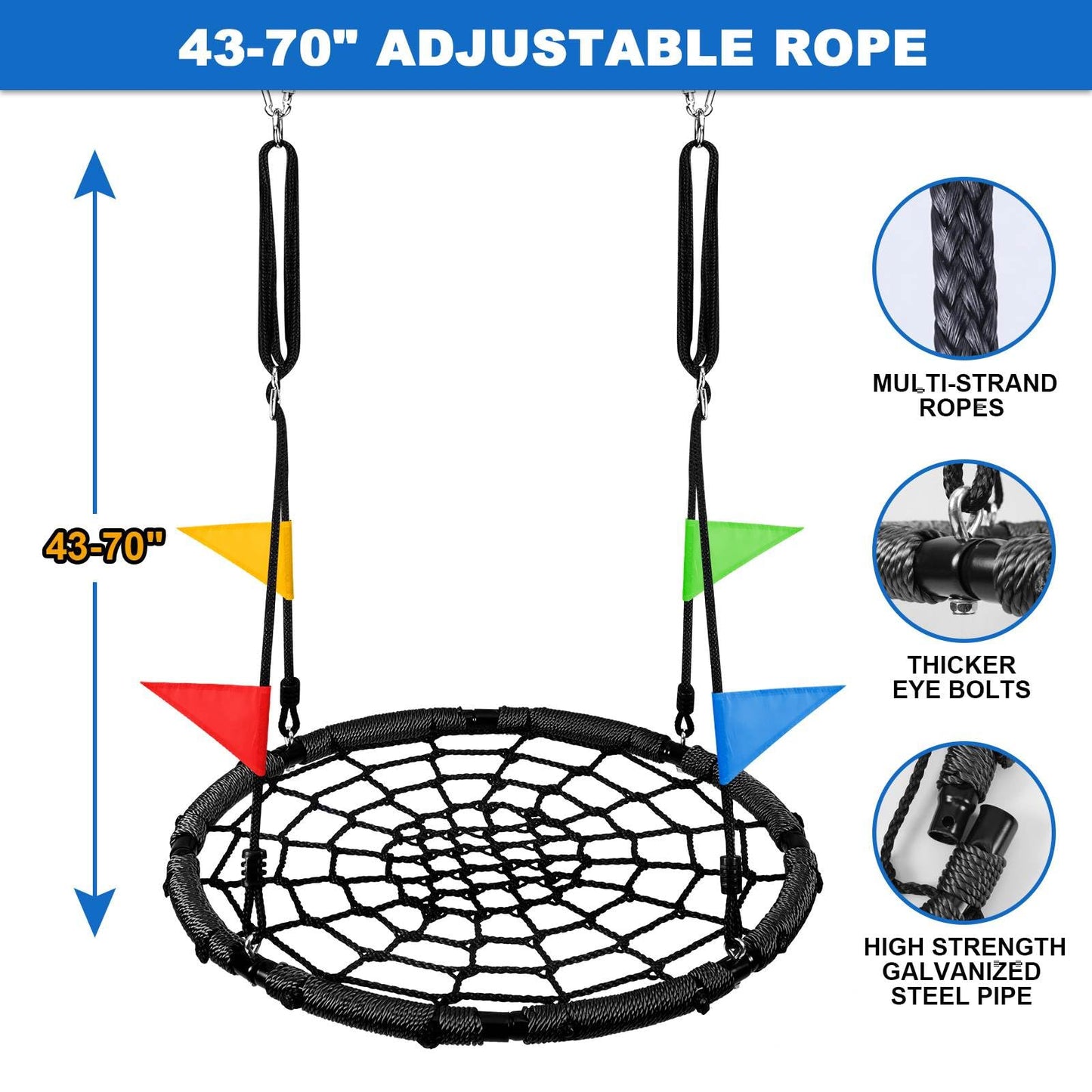 Odoland Spider Web Tree Swing 43in Platform for Kids & Adults