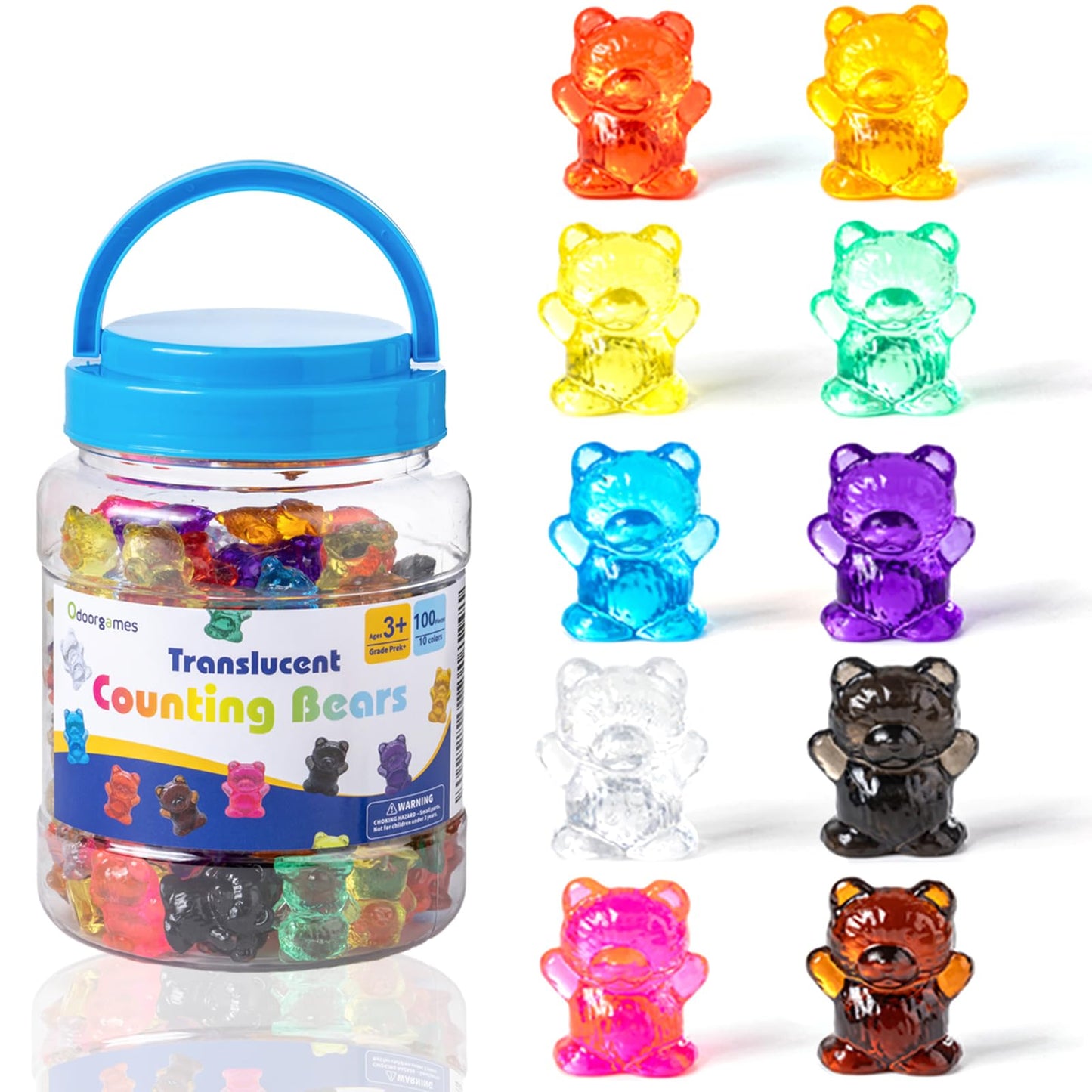 Odoorgames 100 Pcs Translucent Bear Counters – 10 Colors for Kindergarten Math & Light Table Manipulatives
