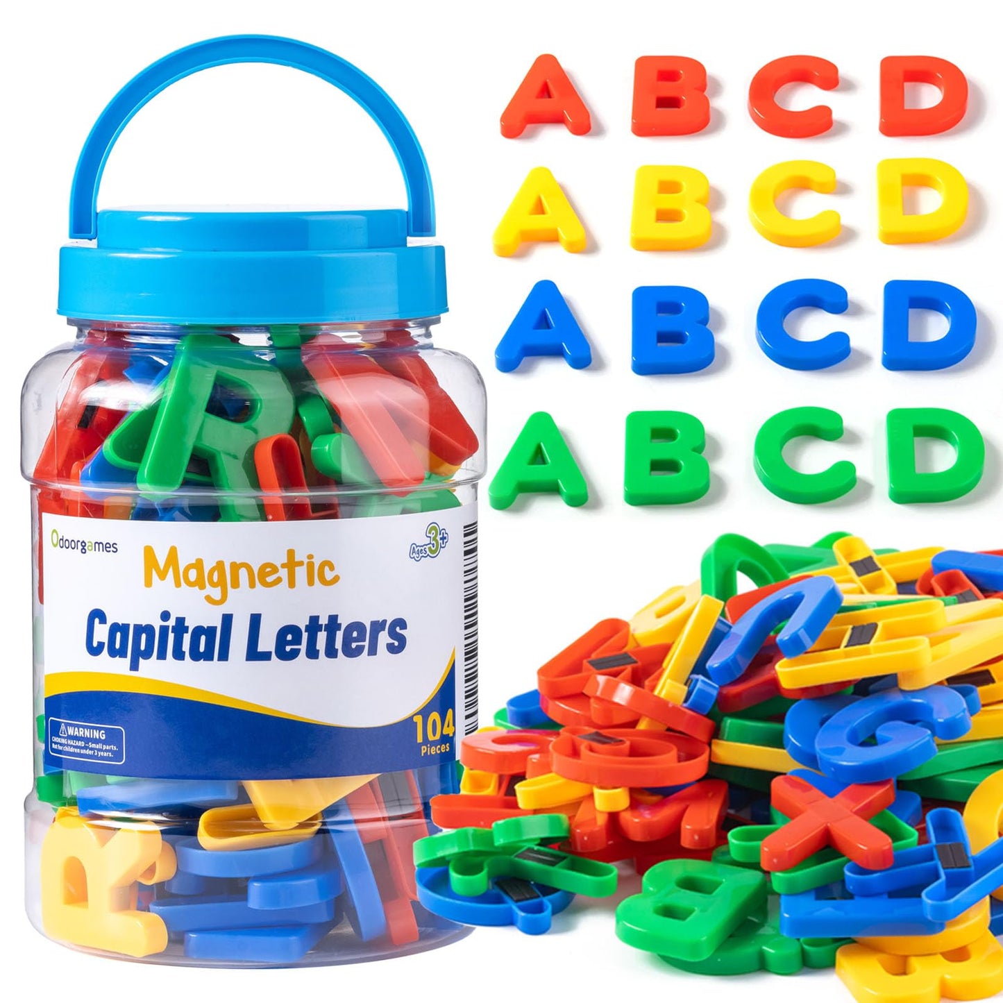 Odoorgames 104-Piece Magnetic Uppercase Letters – Alphabet Magnets for Whiteboard and Fridge