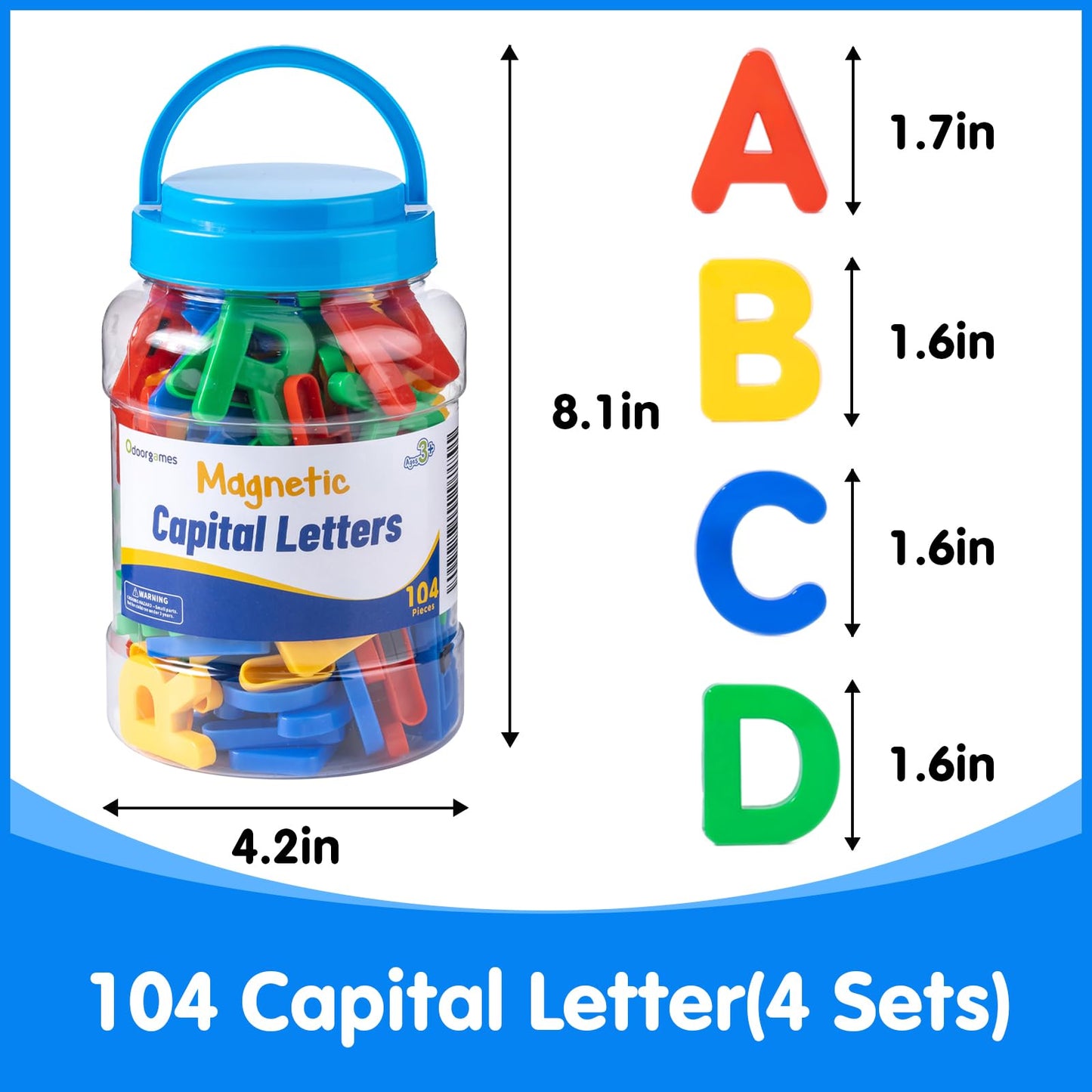 Odoorgames 104-Piece Magnetic Uppercase Letters – Alphabet Magnets for Whiteboard and Fridge