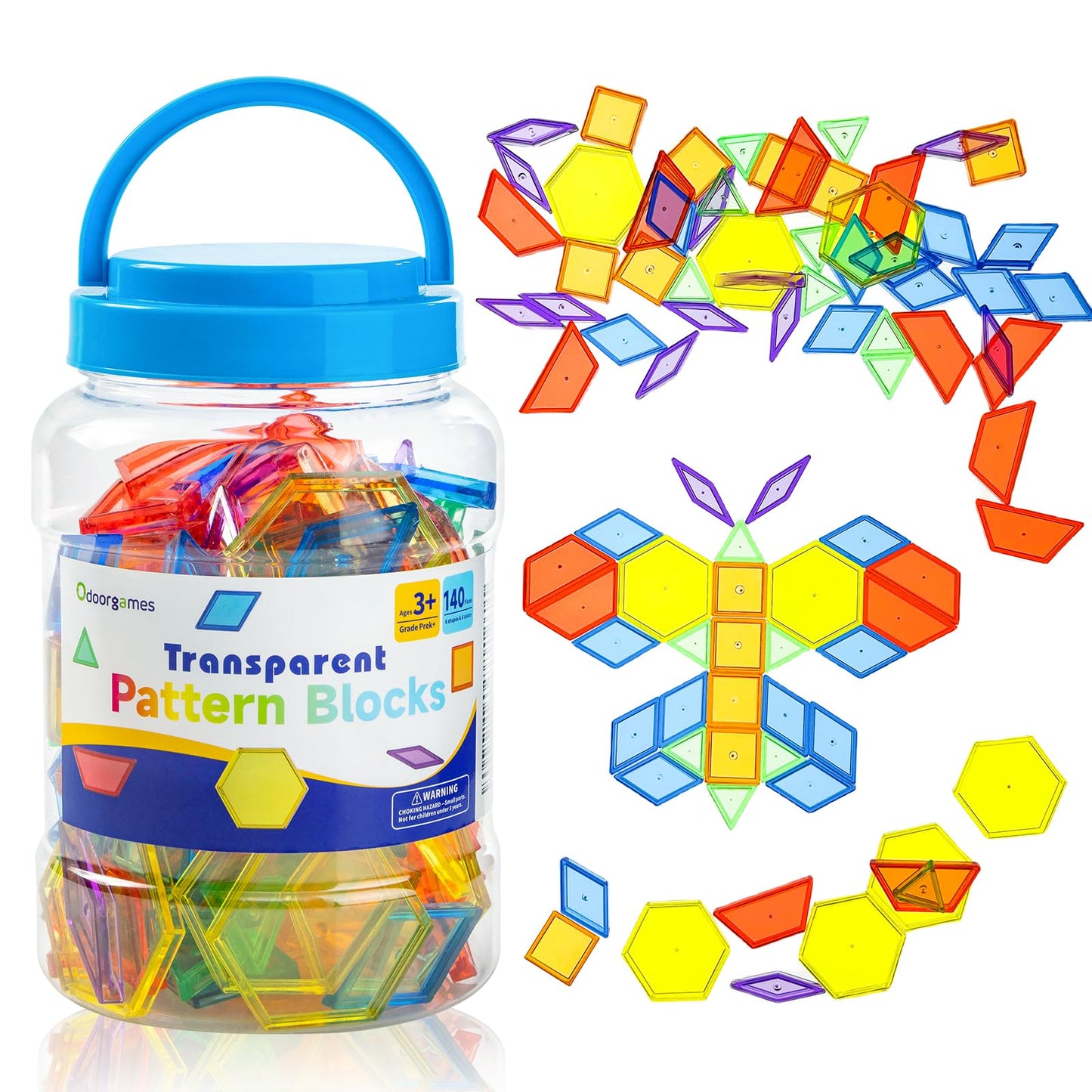 Odoorgames 140 Pcs Translucent Pattern Blocks — Light Table Geometry Set for Classroom & Home Learning