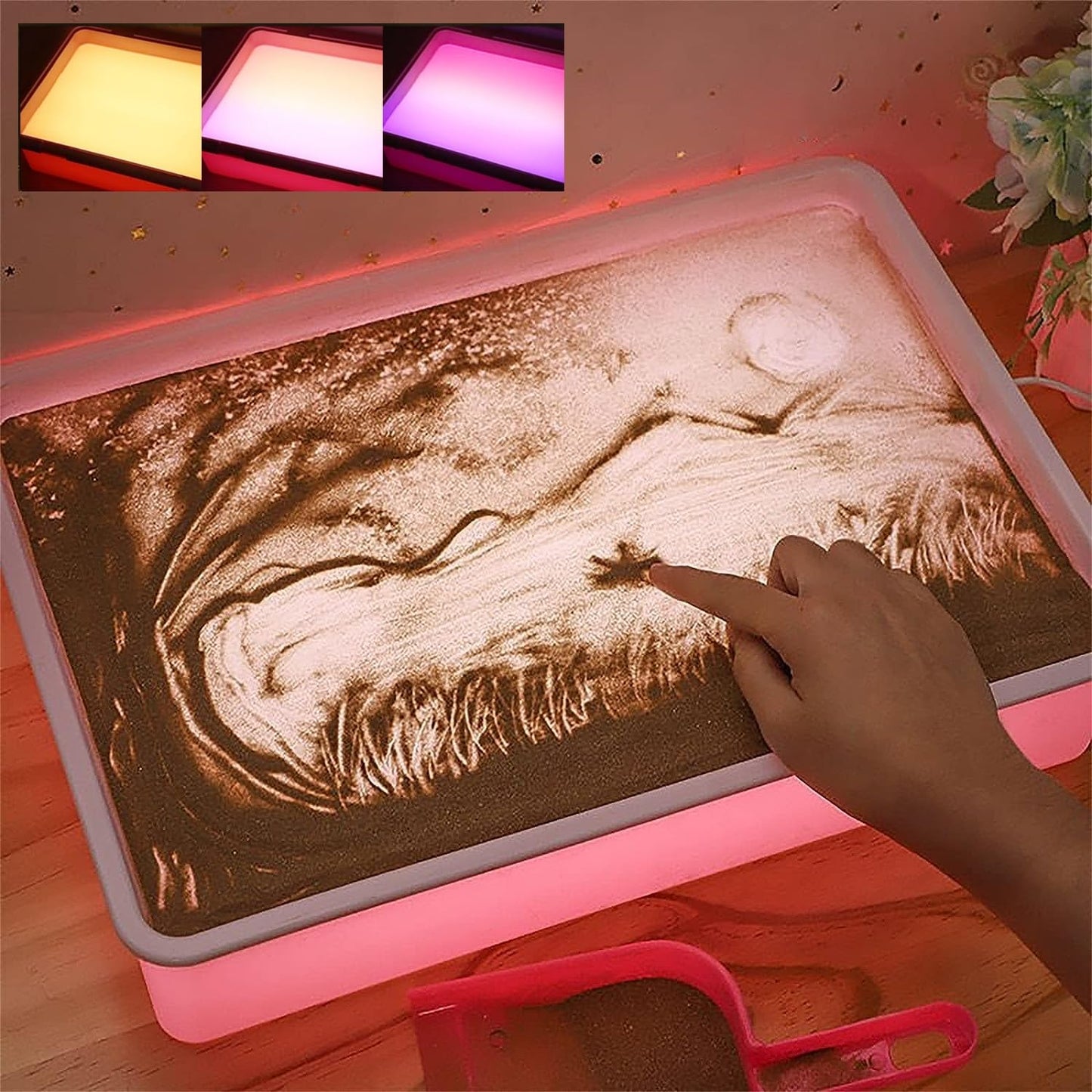 Odoorgames Sand Painting Light Box - Sensory Light Table for Kids, 3 Color Temperatures, 10 Brightness Levels, 16-inch Pink