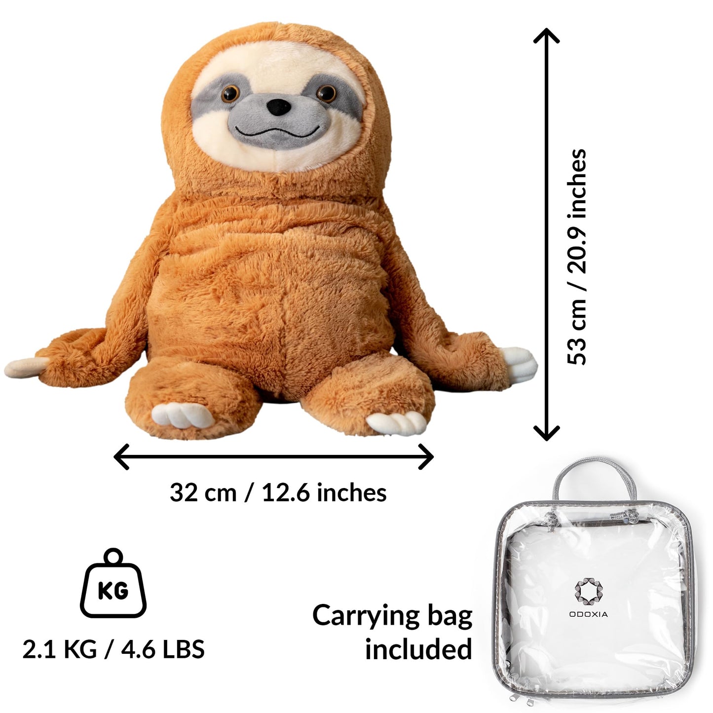 ODOXIA Weighted Sloth Plush – 5 lb Calming Sensory Toy for Kids & Adults | Carry Bag Included | Machine Washable