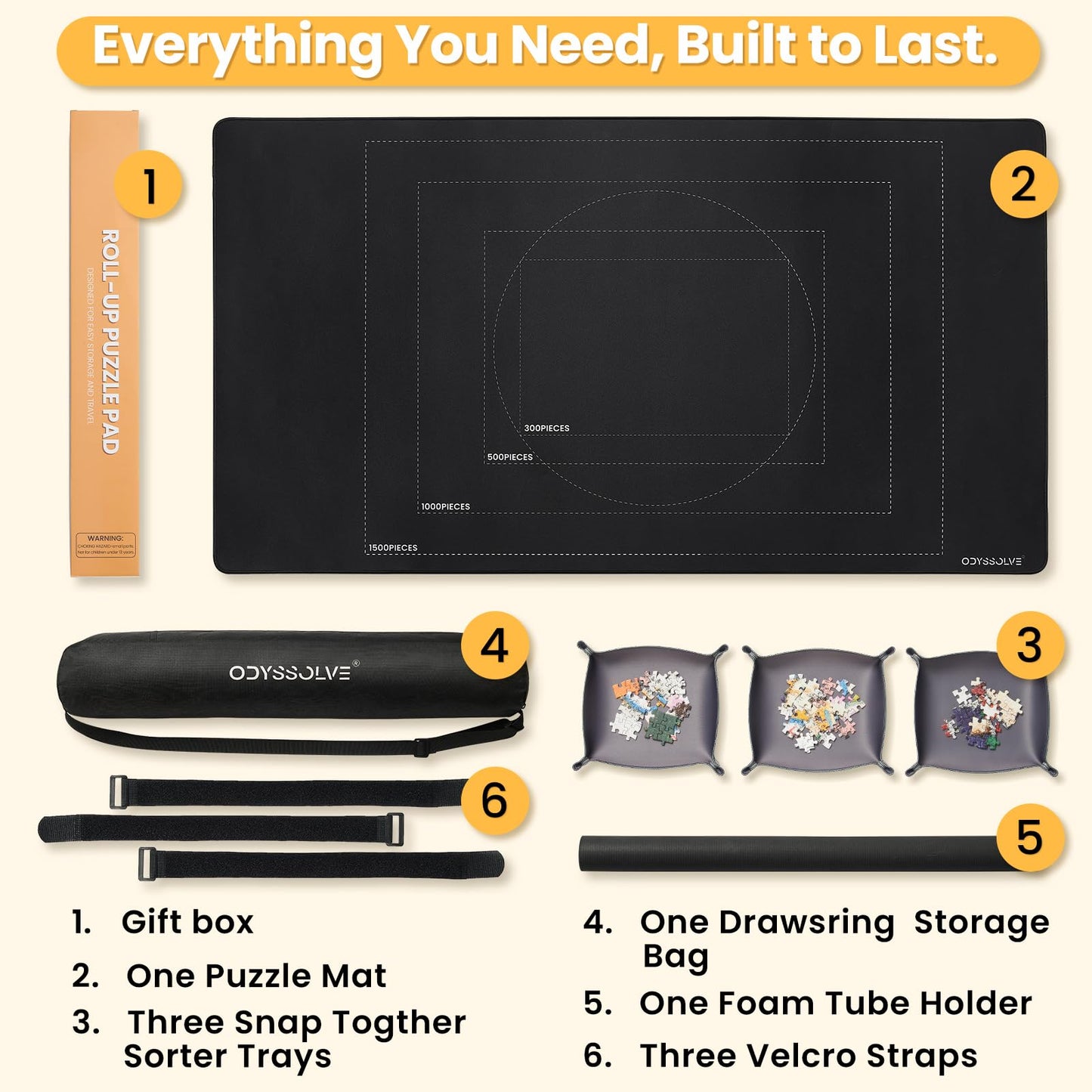 Odyssolve Jigsaw Puzzle Mat Roll Up – 1500 Pieces, 46 x 26, 3 Sorting Trays, Travel Bag
