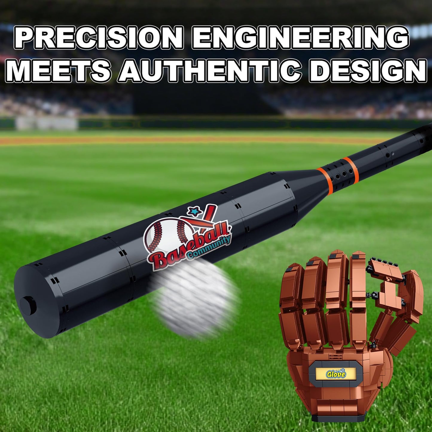 Oeasic Baseball Building Kit for Adults – 1021 PCS Display Model with Bat, Glove & Trophy