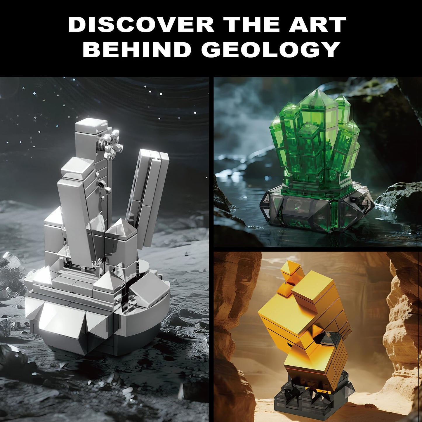 Oeasic Geology Crystal Building Set for Adults – 564-Piece Mineral Models & Elegant Desk Display