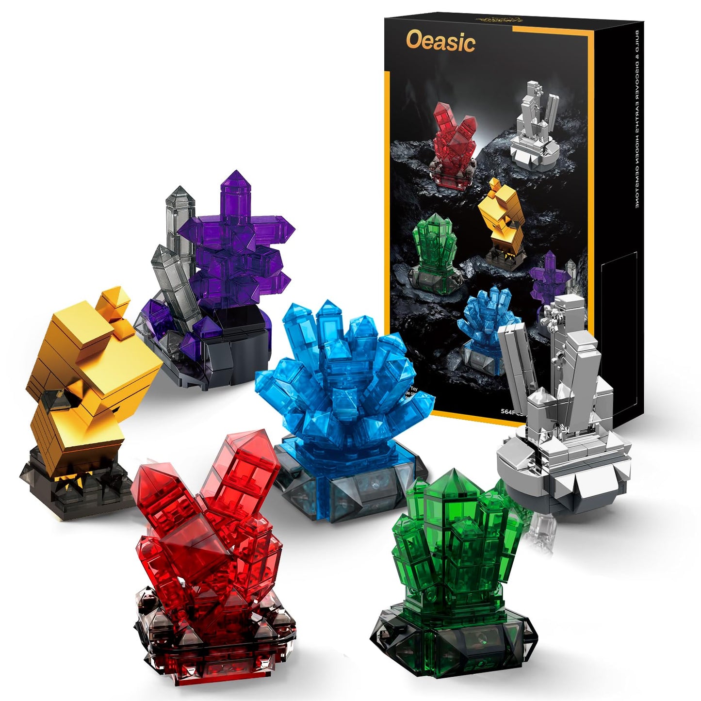 Oeasic Geology Crystal Building Set for Adults – 564-Piece Mineral Models & Elegant Desk Display