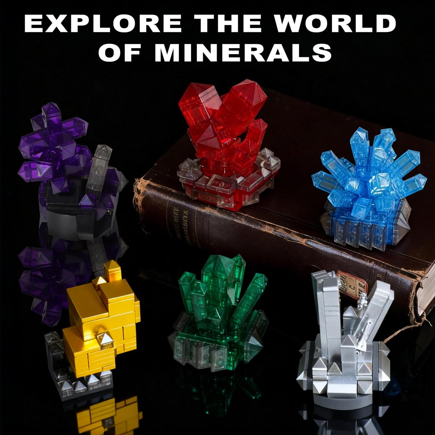 Oeasic Geology Crystal Building Set for Adults – 564-Piece Mineral Models & Elegant Desk Display