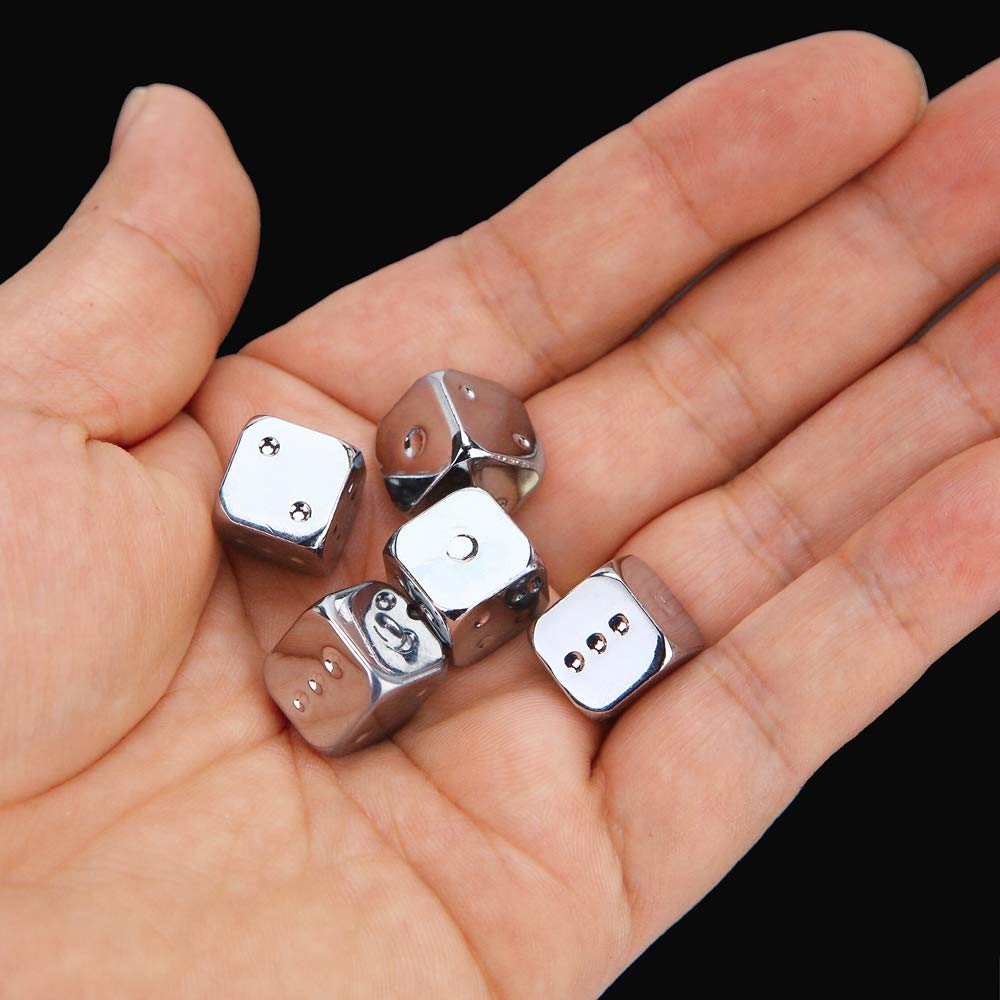 OEAYA 5-Piece 13mm Silver Dice Set – Zinc Alloy 6-Sided Polyhedral Dice for Board Games