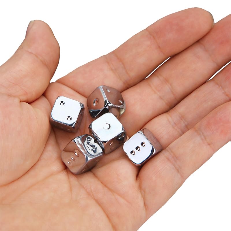 OEAYA 5-Piece 13mm Silver Dice Set – Zinc Alloy 6-Sided Polyhedral Dice for Board Games