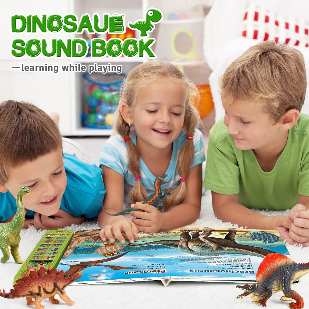 OENUX Dinosaur Toys with Interactive Sound Book – 12 Dino Figures for Kids 3-7