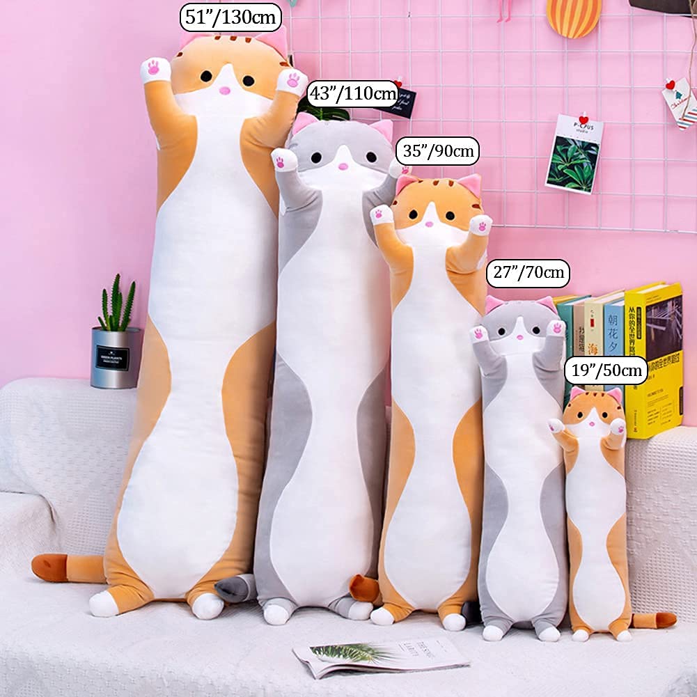 Oeonuas Cute Cat Plush Long Body Pillow – 35-Inch Orange Cat Plushie