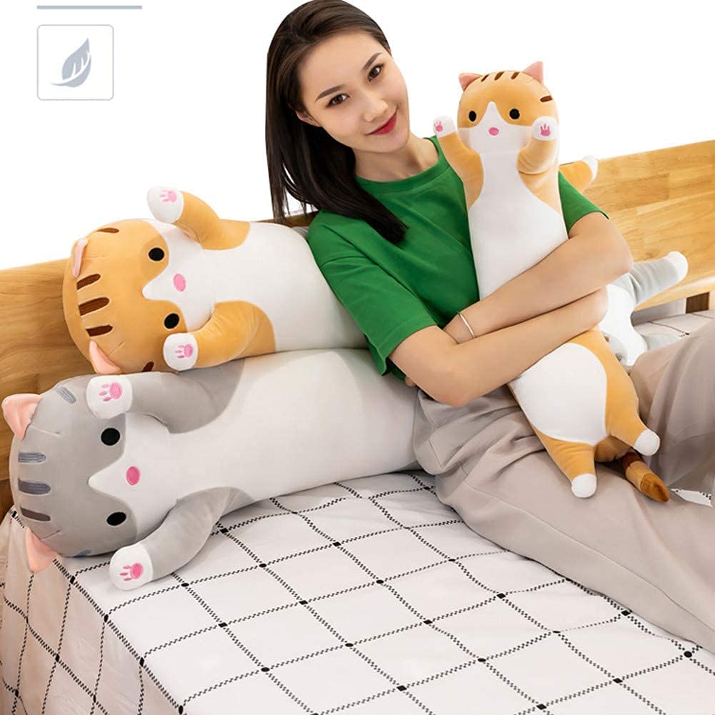 Oeonuas Cute Cat Plush Long Body Pillow – 35-Inch Orange Cat Plushie