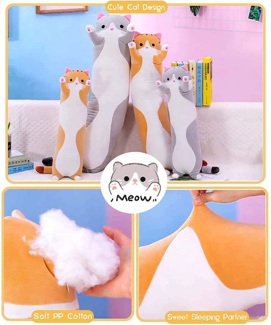 Oeonuas Cute Cat Plush Long Body Pillow – 35-Inch Orange Cat Plushie