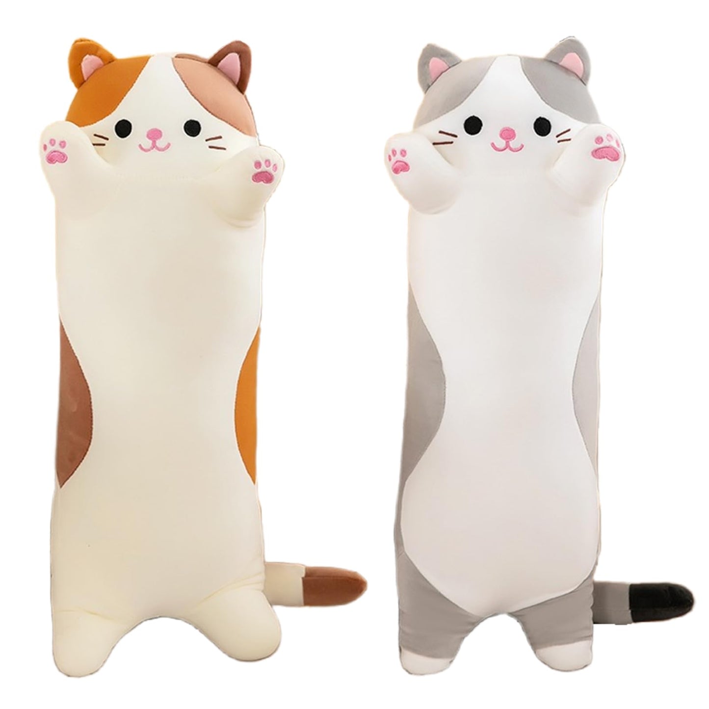 Oeonuas Cat Plush – 27in Long Body Pillow, Soft Gray Kitty Pillow for Cozy Naps