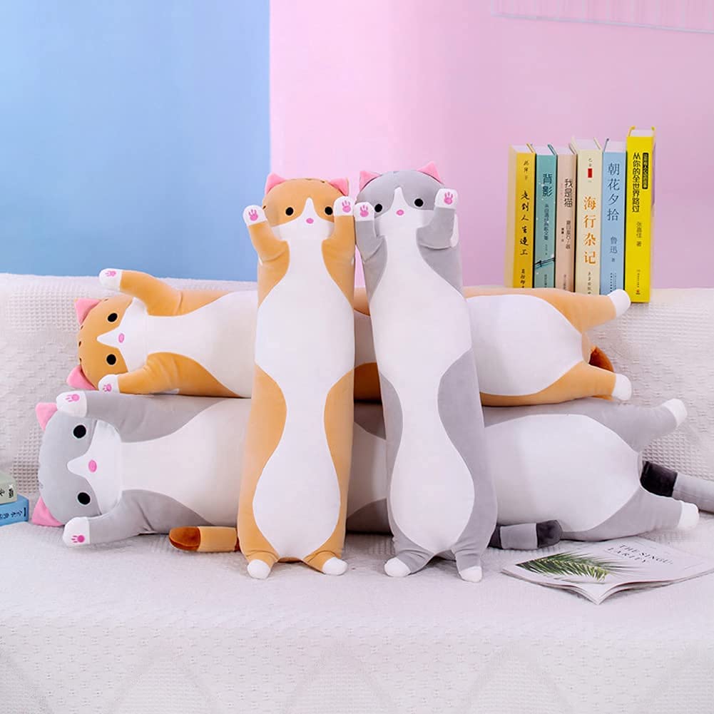 Oeonuas Cute Cat Plush Long Body Pillow – 51-Inch Orange Cat Plushie for Kids, Comfort & Cuddling
