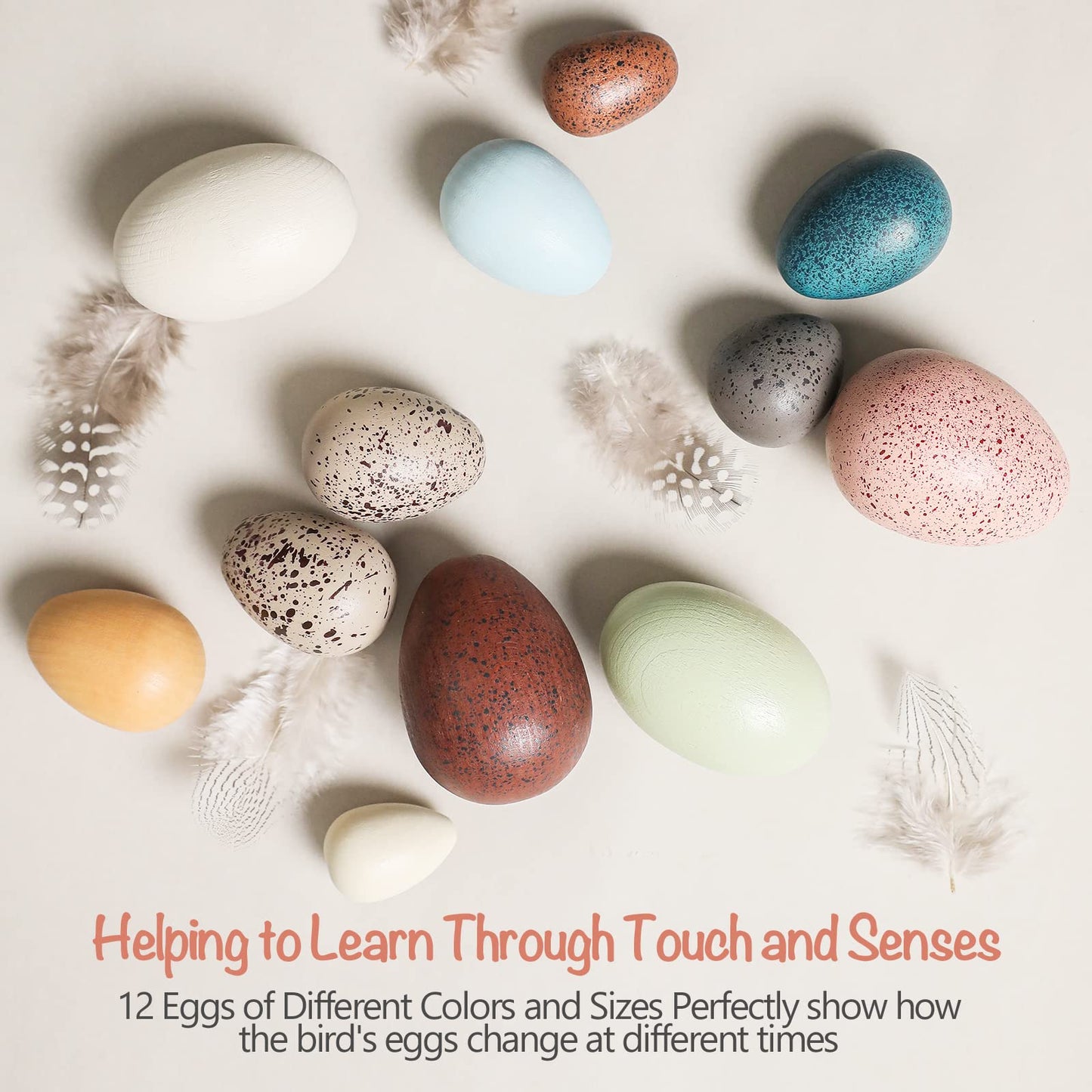 OESSUF Wooden Eggs Set – 12-Piece Beech Wood Easter Eggs for Toddlers | Pretend Play & Decor