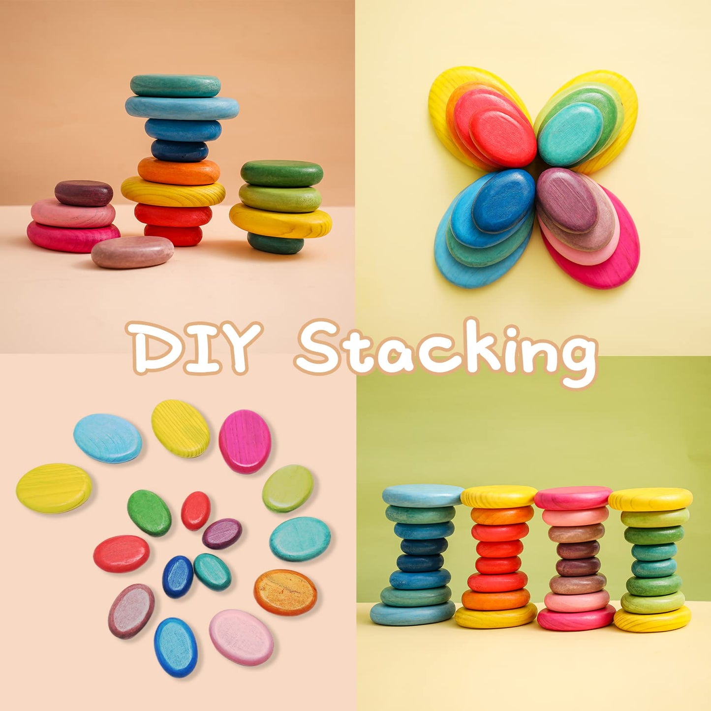 OESSUF Extra-Large Stacking Rocks – 16 Pcs Wooden Montessori Toys for Toddlers 1-3