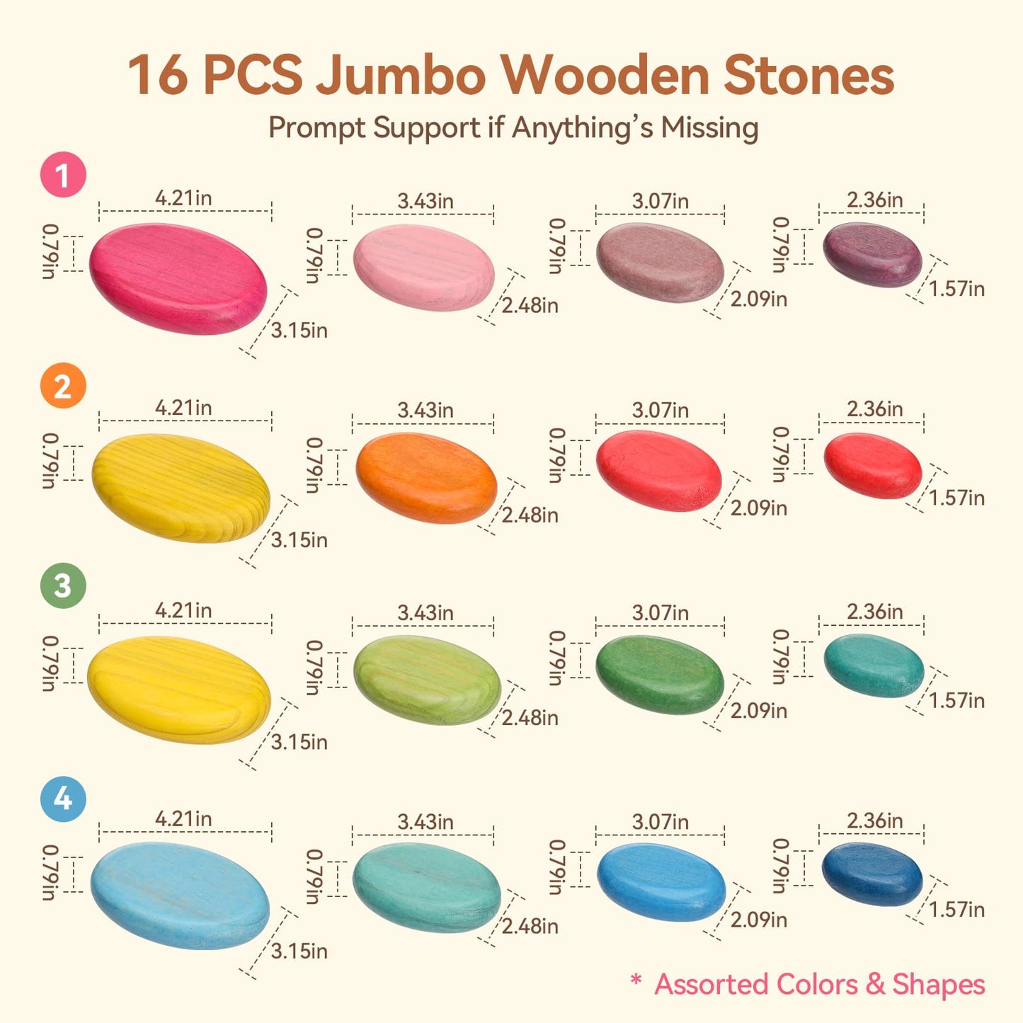 OESSUF Extra-Large Stacking Rocks – 16 Pcs Wooden Montessori Toys for Toddlers 1-3