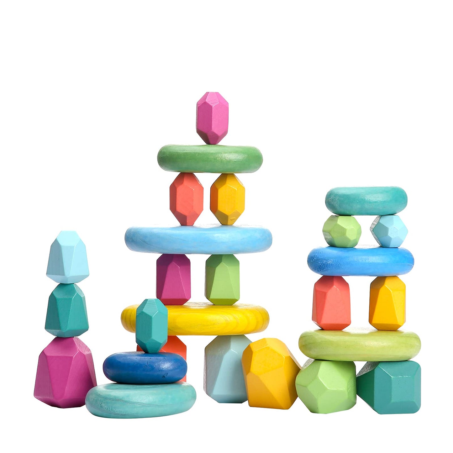 OESSUF Stacking Rocks 26Pcs – Wooden Blocks & Montessori Stones for Kids