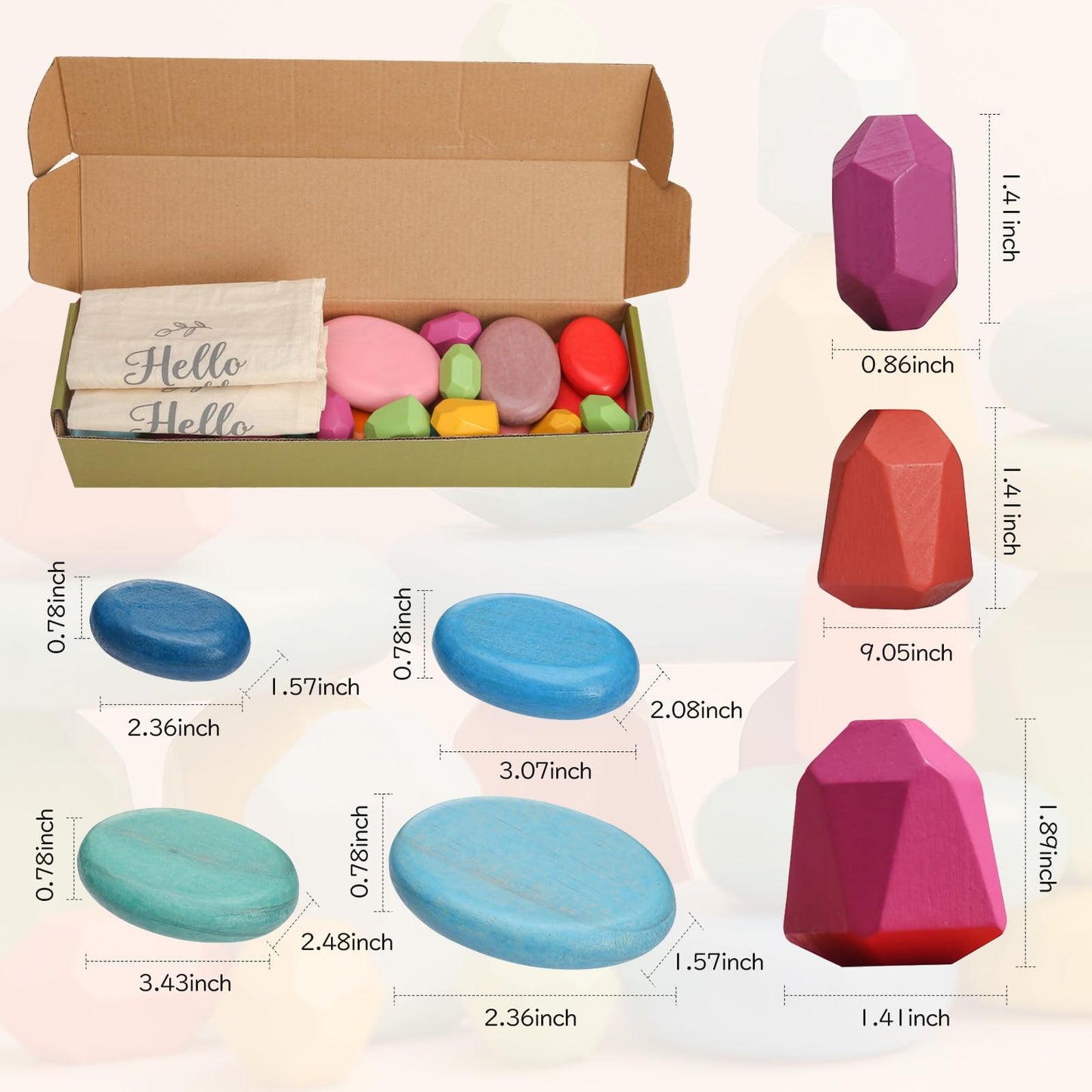 OESSUF Stacking Rocks 26Pcs – Wooden Blocks & Montessori Stones for Kids