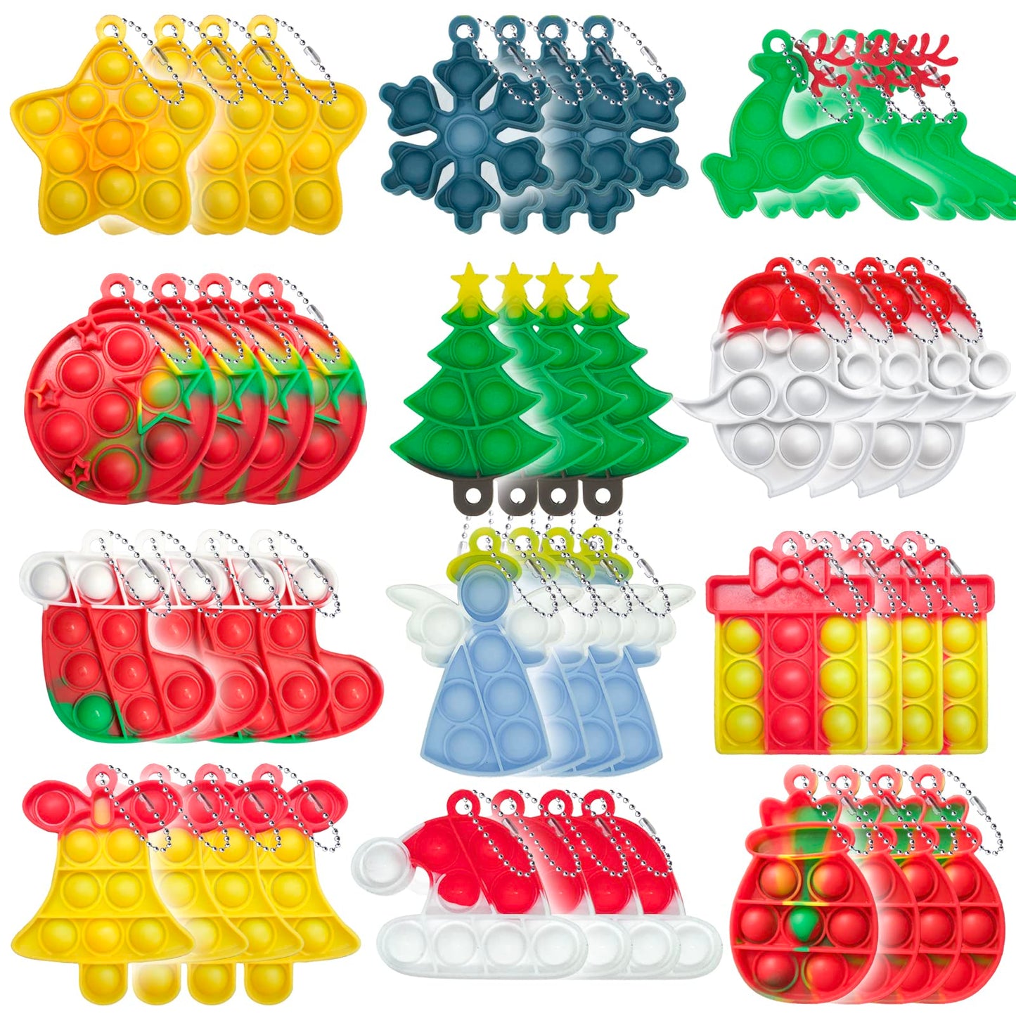 OFCTE 60PCS Christmas Mini Pop Keychain Fidget Toy – Silicone Bubble Pop Sensory Keychains