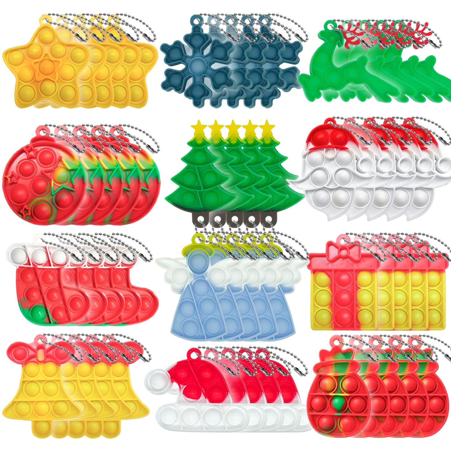 OFCTE 60PCS Christmas Mini Pop Keychain Fidget Toy – Silicone Bubble Pop Sensory Keychains
