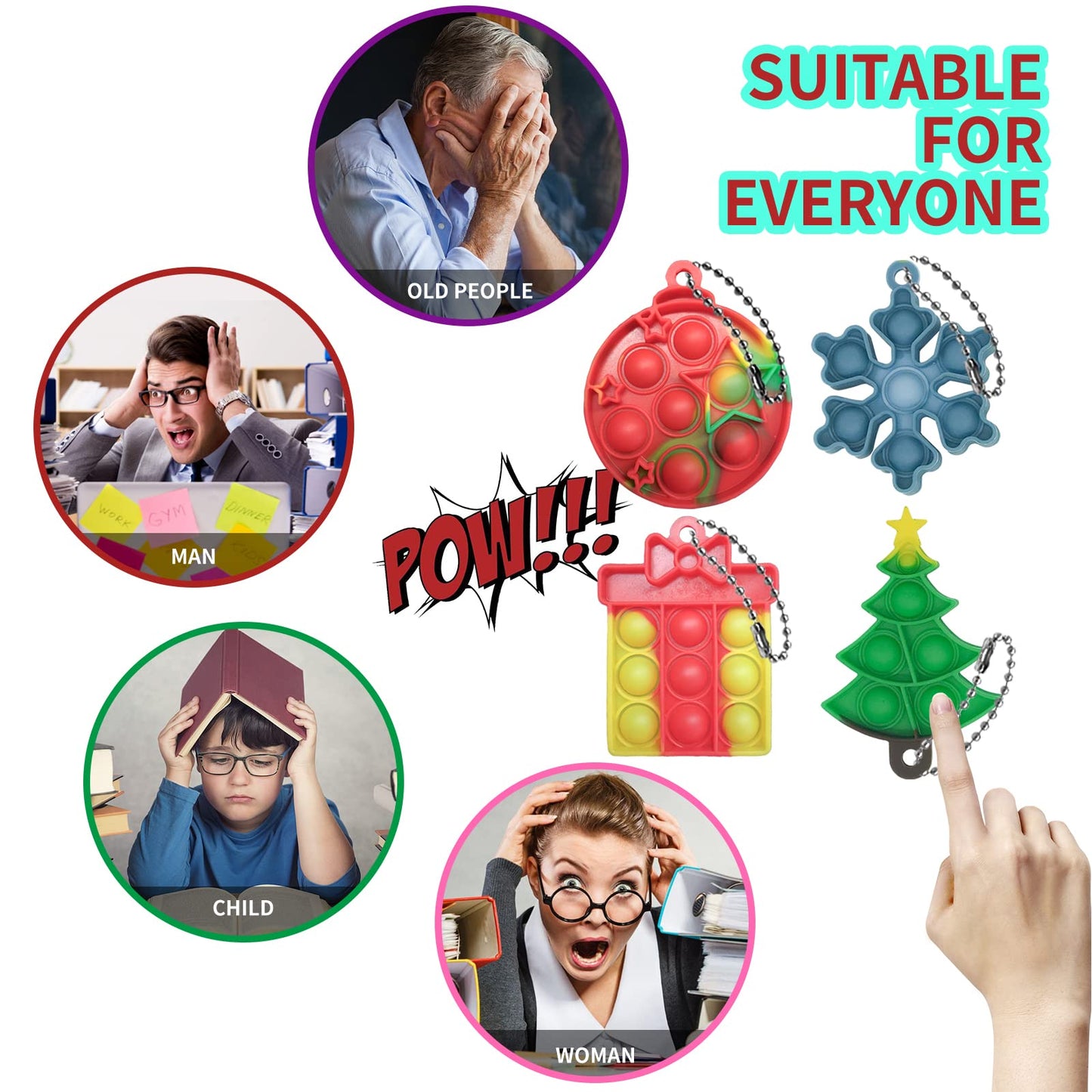 OFCTE 60PCS Christmas Mini Pop Keychain Fidget Toy – Silicone Bubble Pop Sensory Keychains
