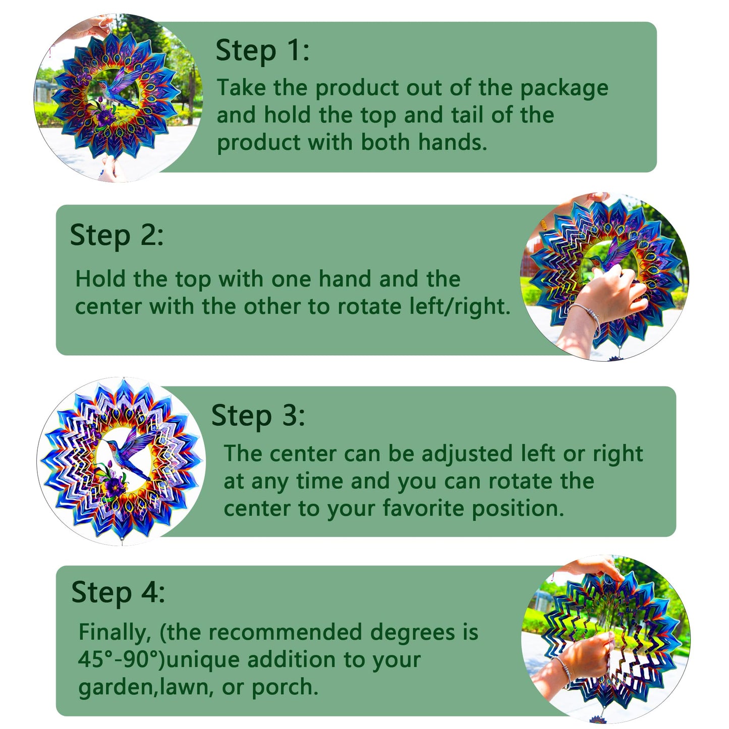 OFEWPAGA Hummingbird Wind Spinner – 12-Inch 3D Stainless Steel Garden Gift