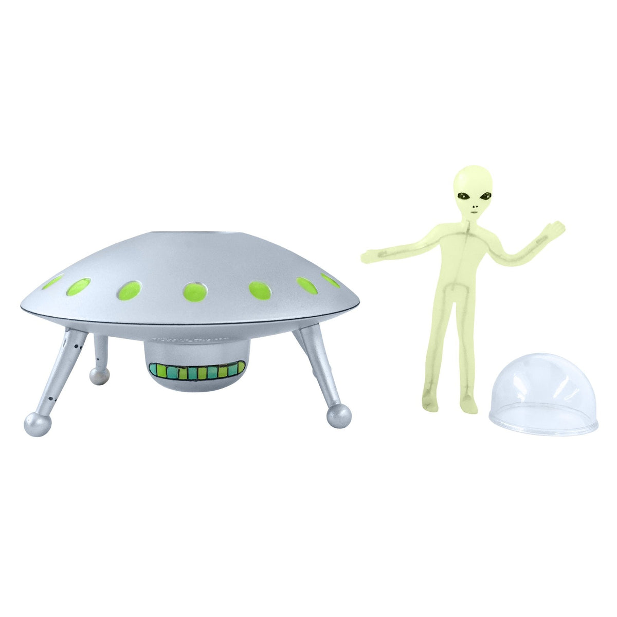 Off the Wall Toys Alien Glow-in-the-Dark UFO Space Ship & Bendable Action Figure