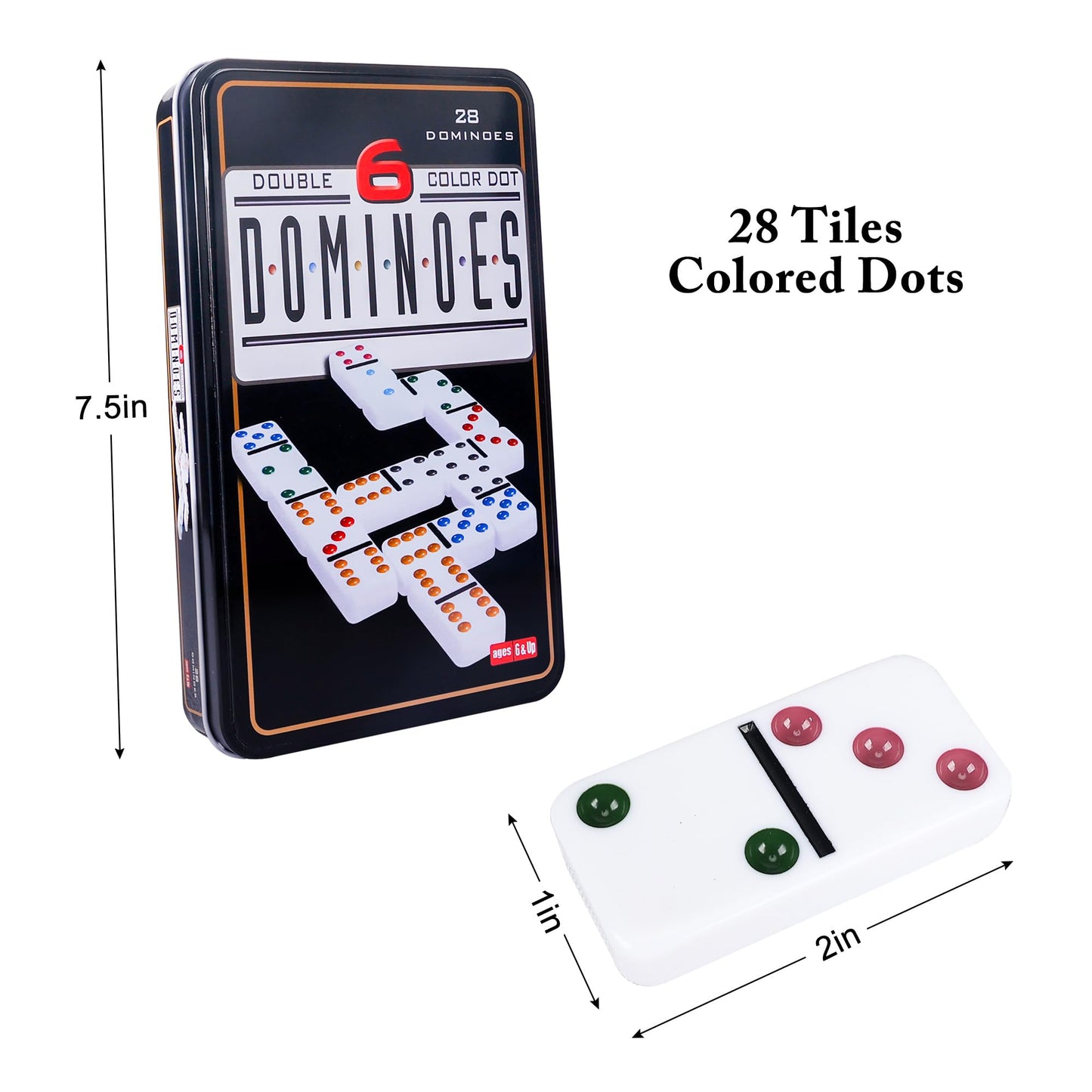 Offelec Double Six Dominoes Set | 28 Tiles with Storage Tin for 2-4 Players