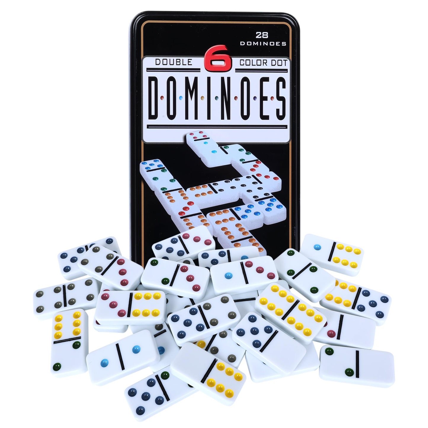 Offelec Double Six Dominoes Set | 28 Tiles with Storage Tin for 2-4 Players